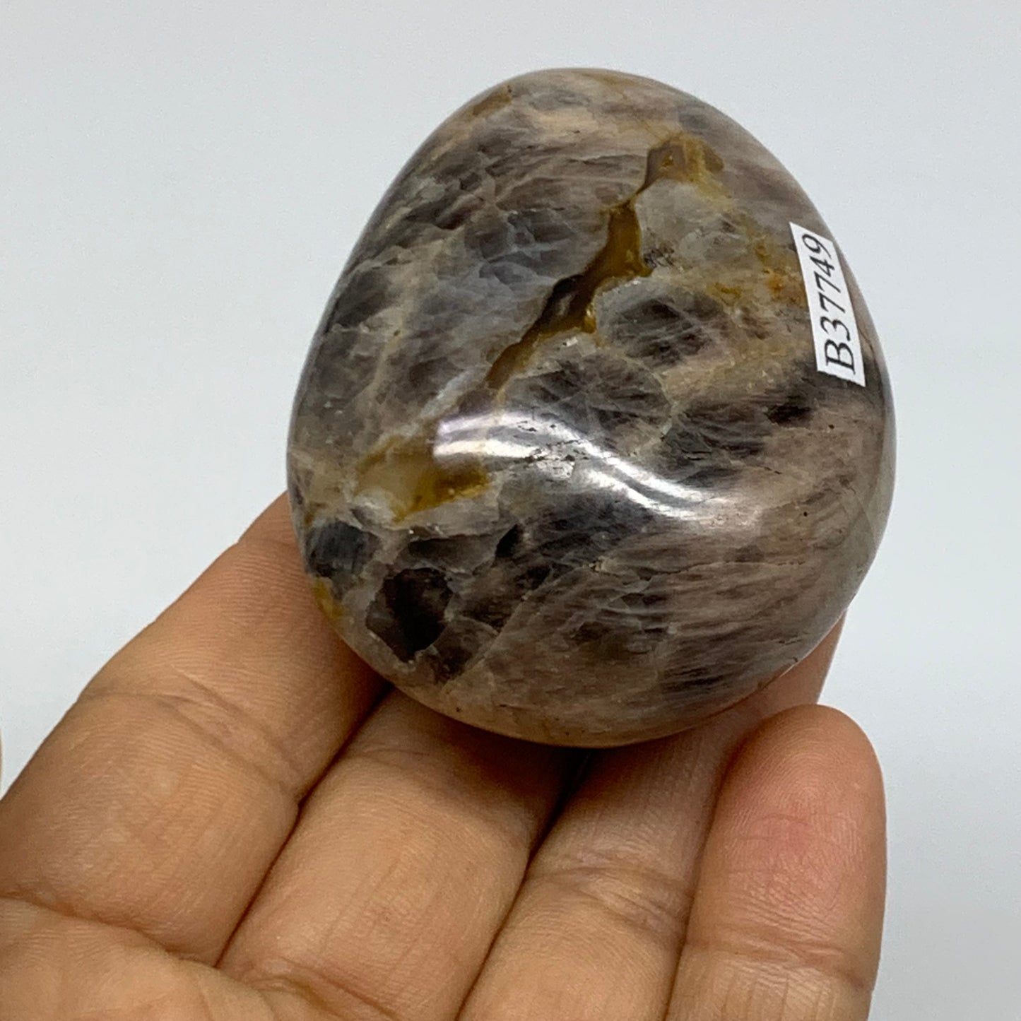 119.9g, 2.3"x1.9"x1.3",  Black Moonstone Crystal Palm-Stone Polished, B37749