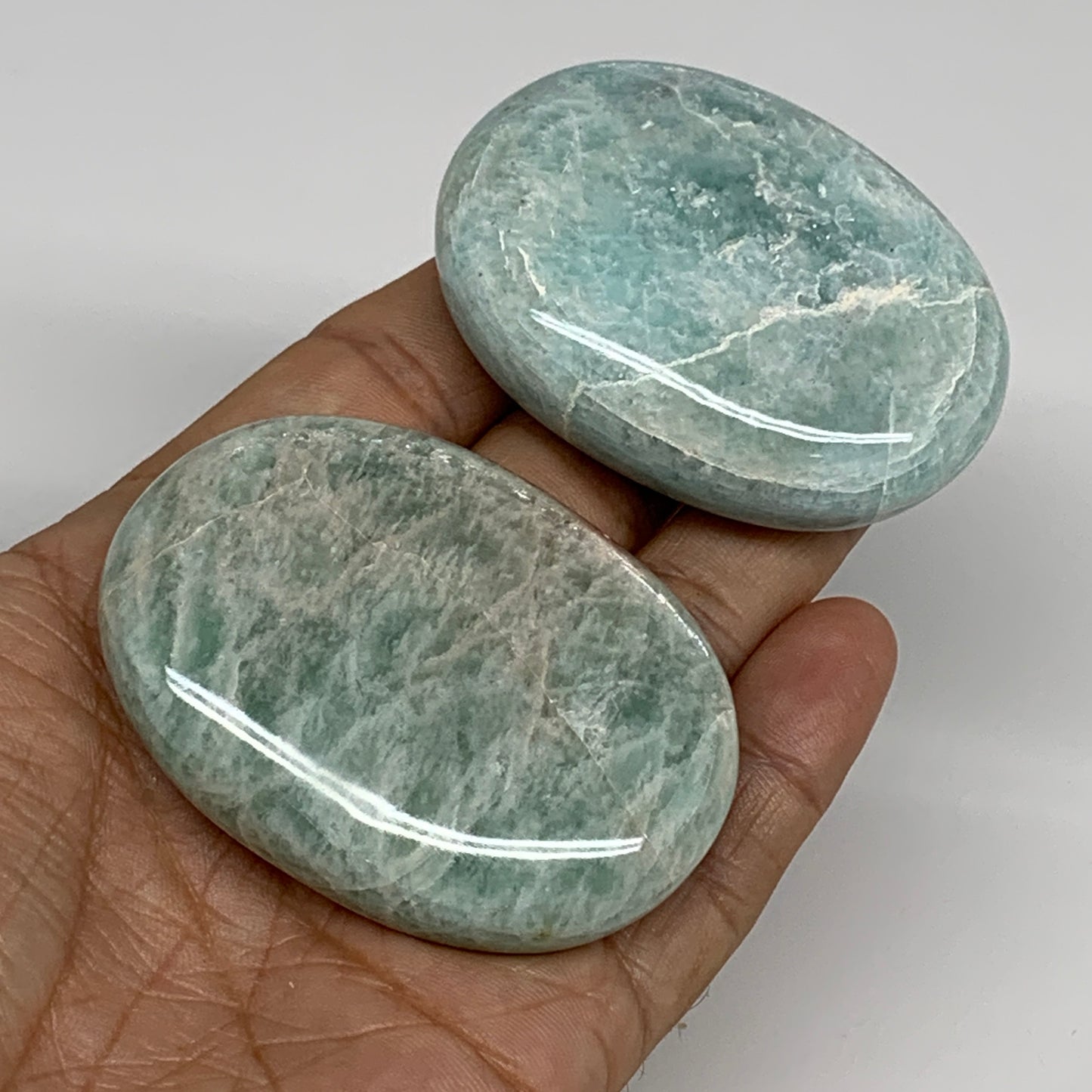 144g, 2.3"-2.4", 2pcs, Natural Amazonite Palm-Stone Tumbled Polished, B34712