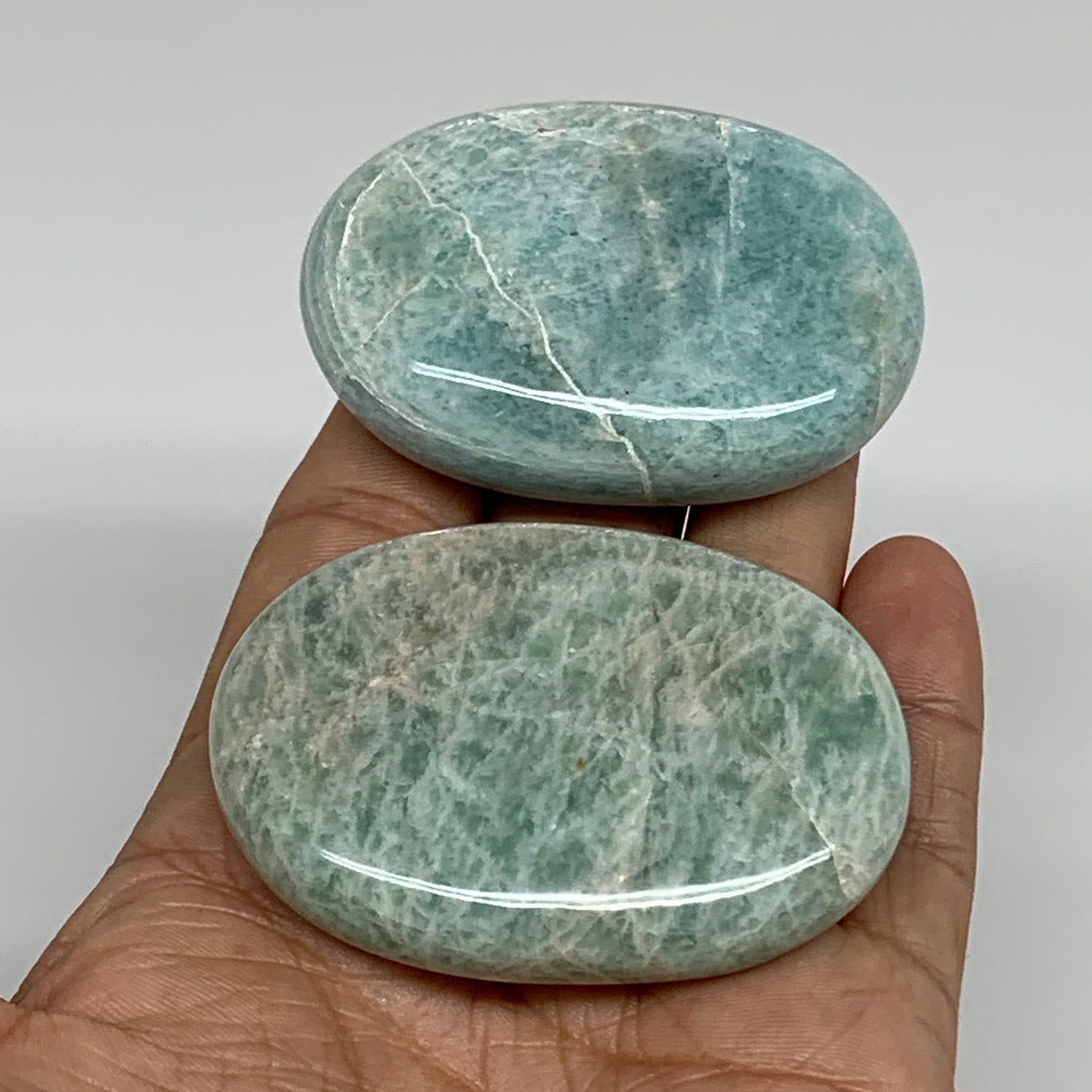 144g, 2.3"-2.4", 2pcs, Natural Amazonite Palm-Stone Tumbled Polished, B34712
