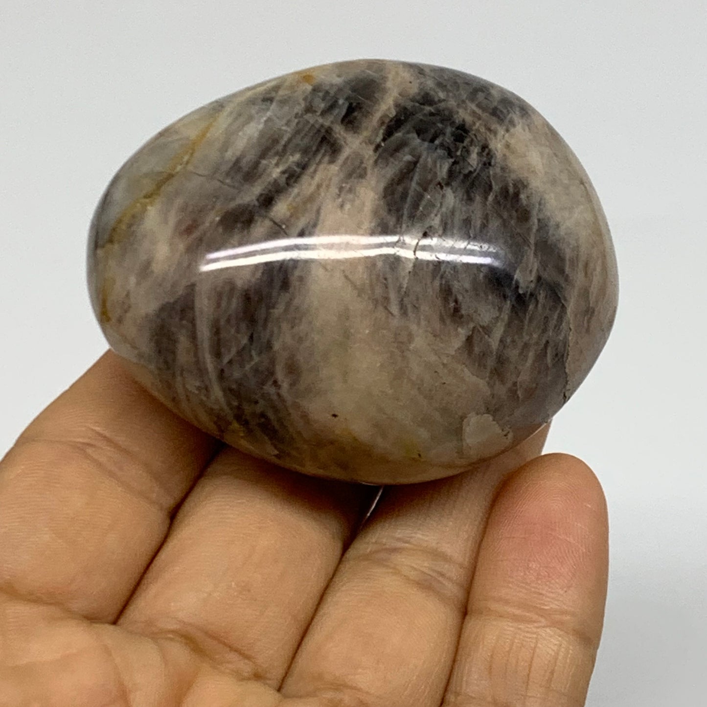 119.9g, 2.3"x1.9"x1.3",  Black Moonstone Crystal Palm-Stone Polished, B37749