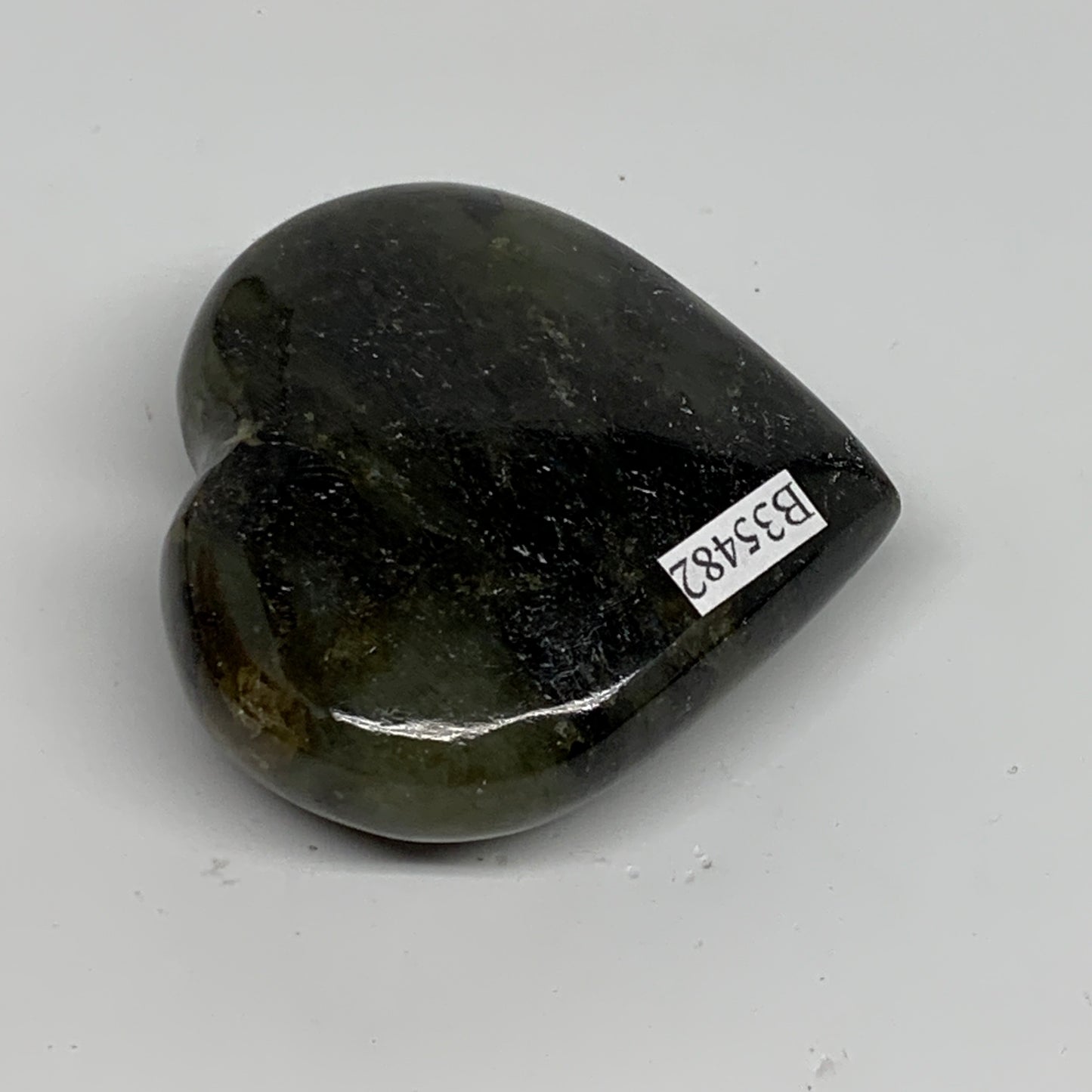 109.9g, 2.1"x2.3"x0.8", Natural Labradorite Heart Polished Crystal, B35482