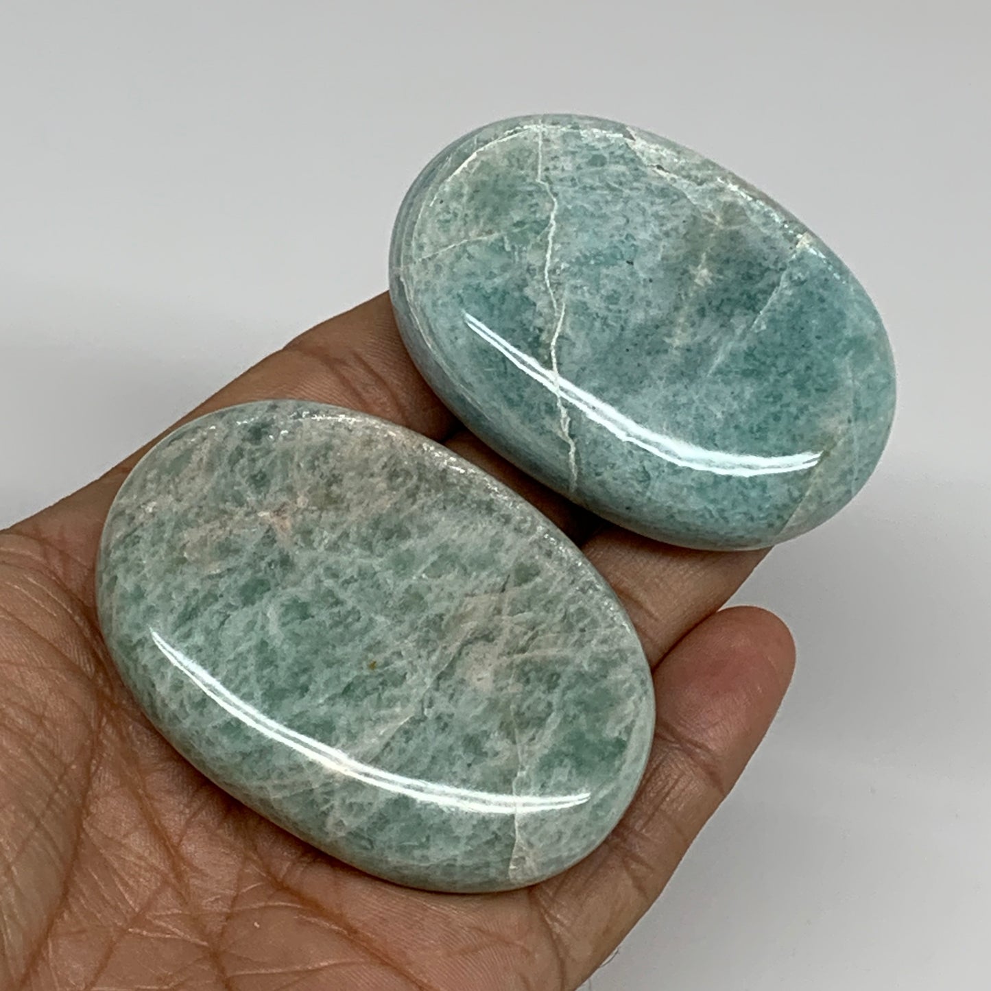 144g, 2.3"-2.4", 2pcs, Natural Amazonite Palm-Stone Tumbled Polished, B34712