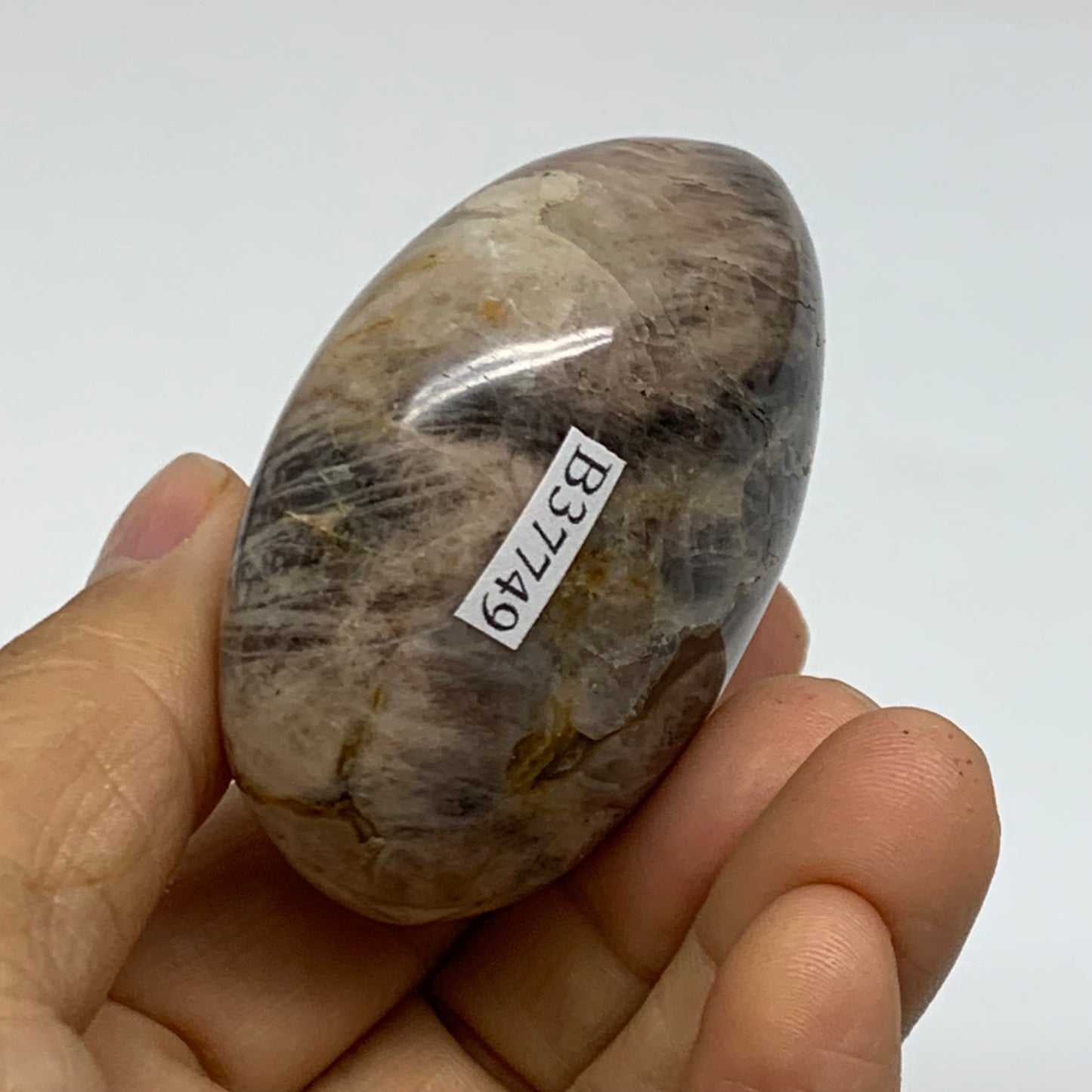119.9g, 2.3"x1.9"x1.3",  Black Moonstone Crystal Palm-Stone Polished, B37749