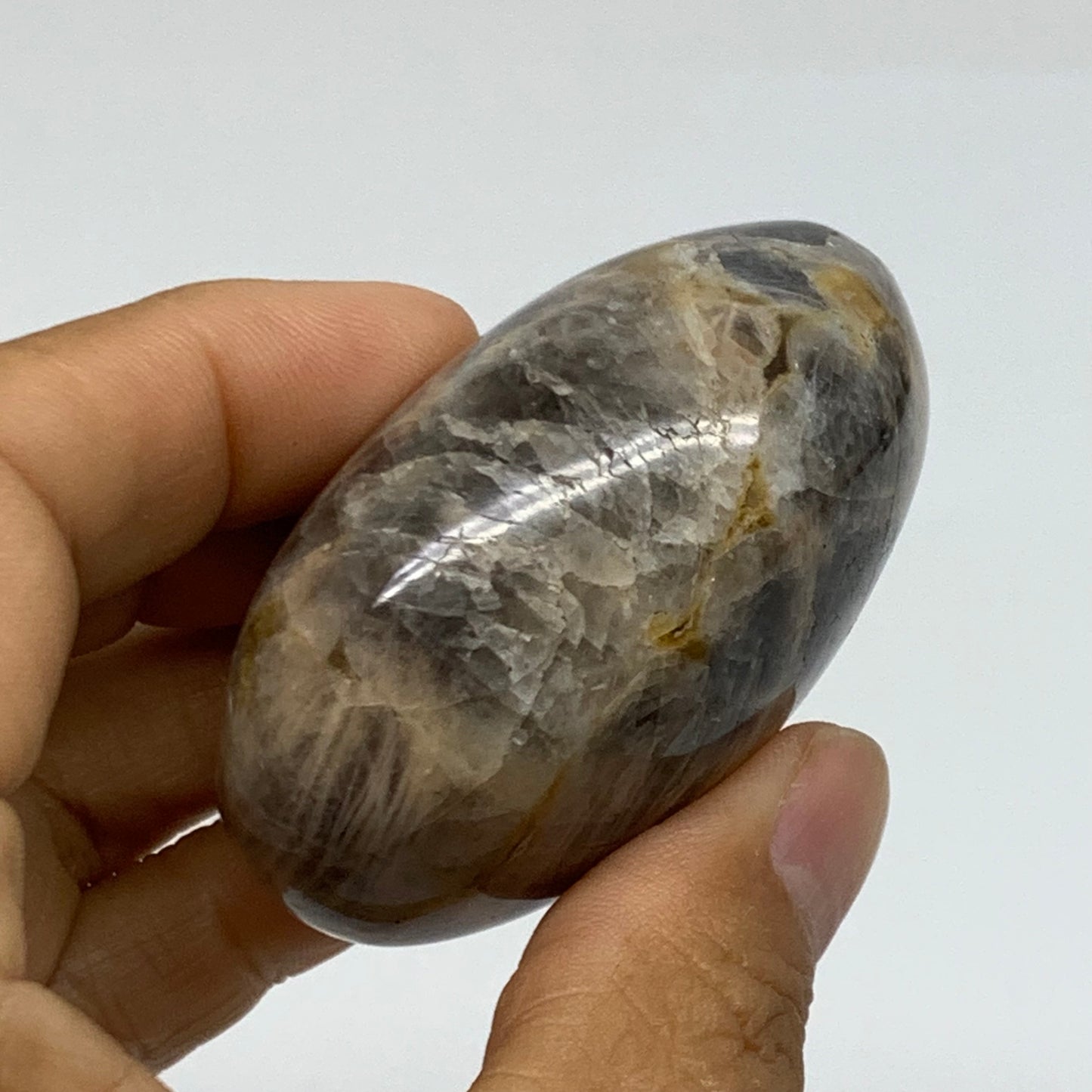 119.9g, 2.3"x1.9"x1.3",  Black Moonstone Crystal Palm-Stone Polished, B37749