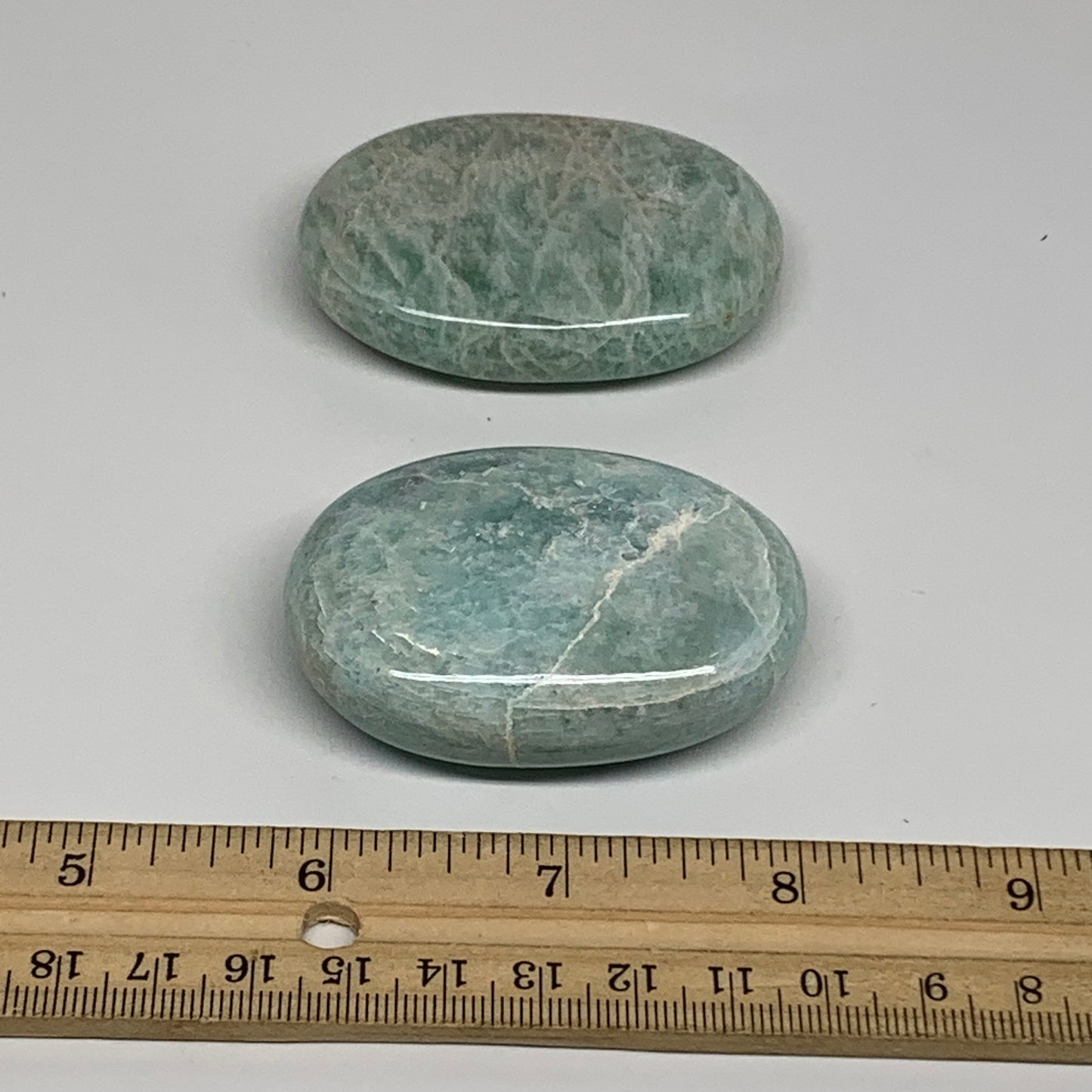 144g, 2.3"-2.4", 2pcs, Natural Amazonite Palm-Stone Tumbled Polished, B34712