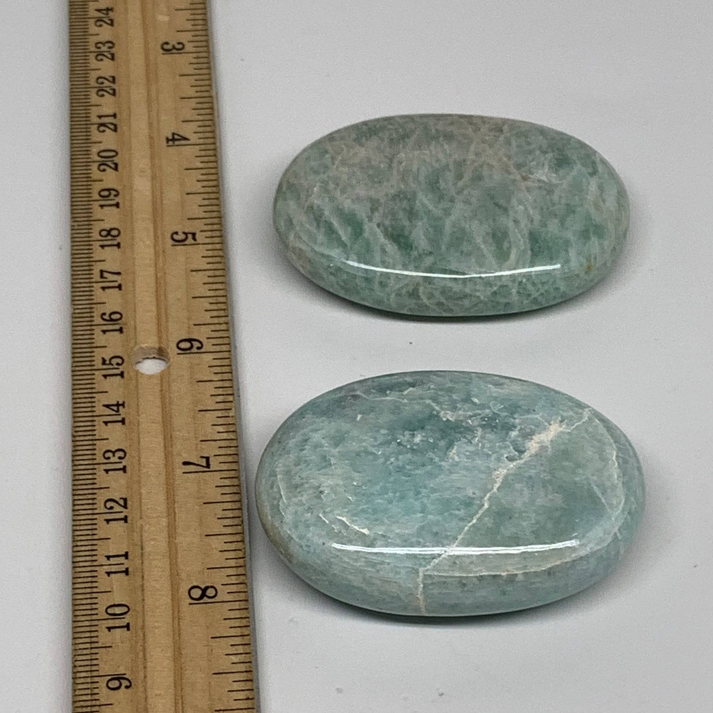 144g, 2.3"-2.4", 2pcs, Natural Amazonite Palm-Stone Tumbled Polished, B34712