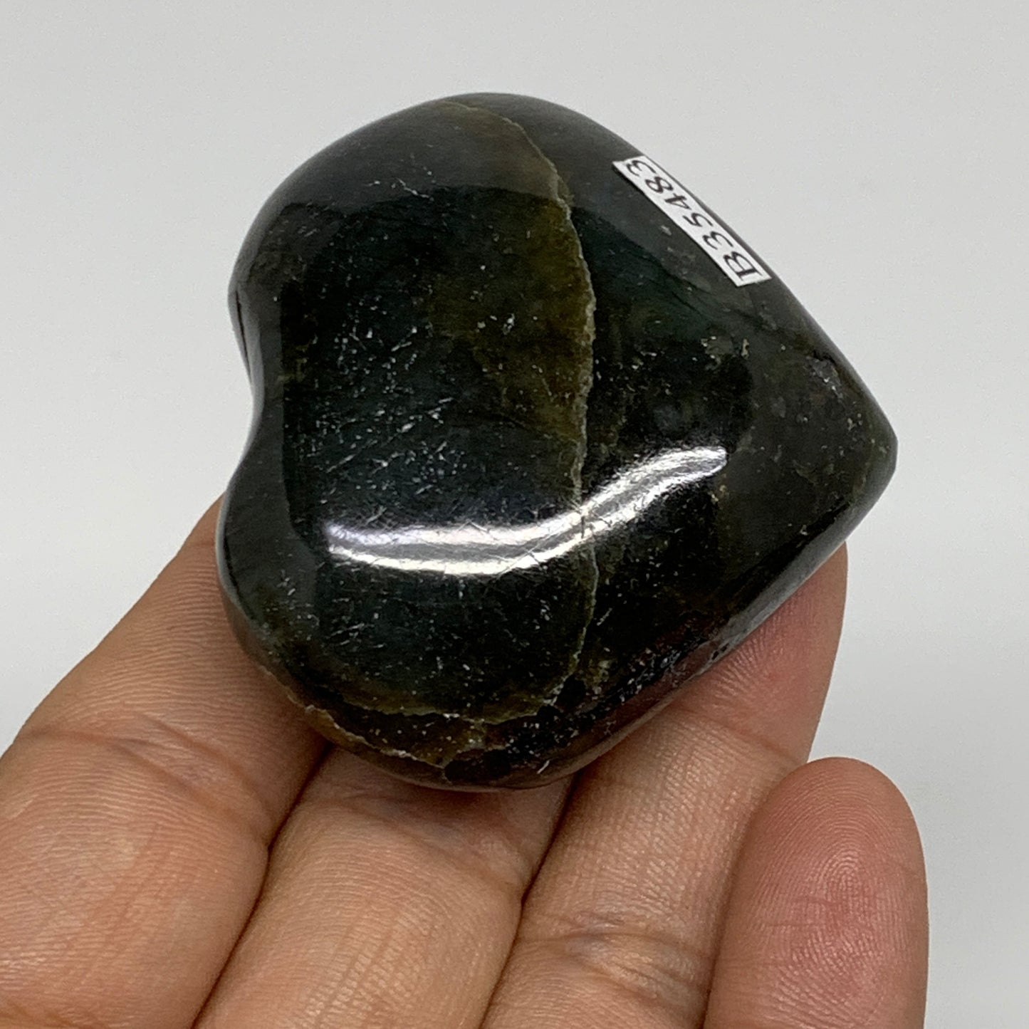 97.1g, 1.9"x2.1"x1", Natural Labradorite Heart Polished Crystal, B35483