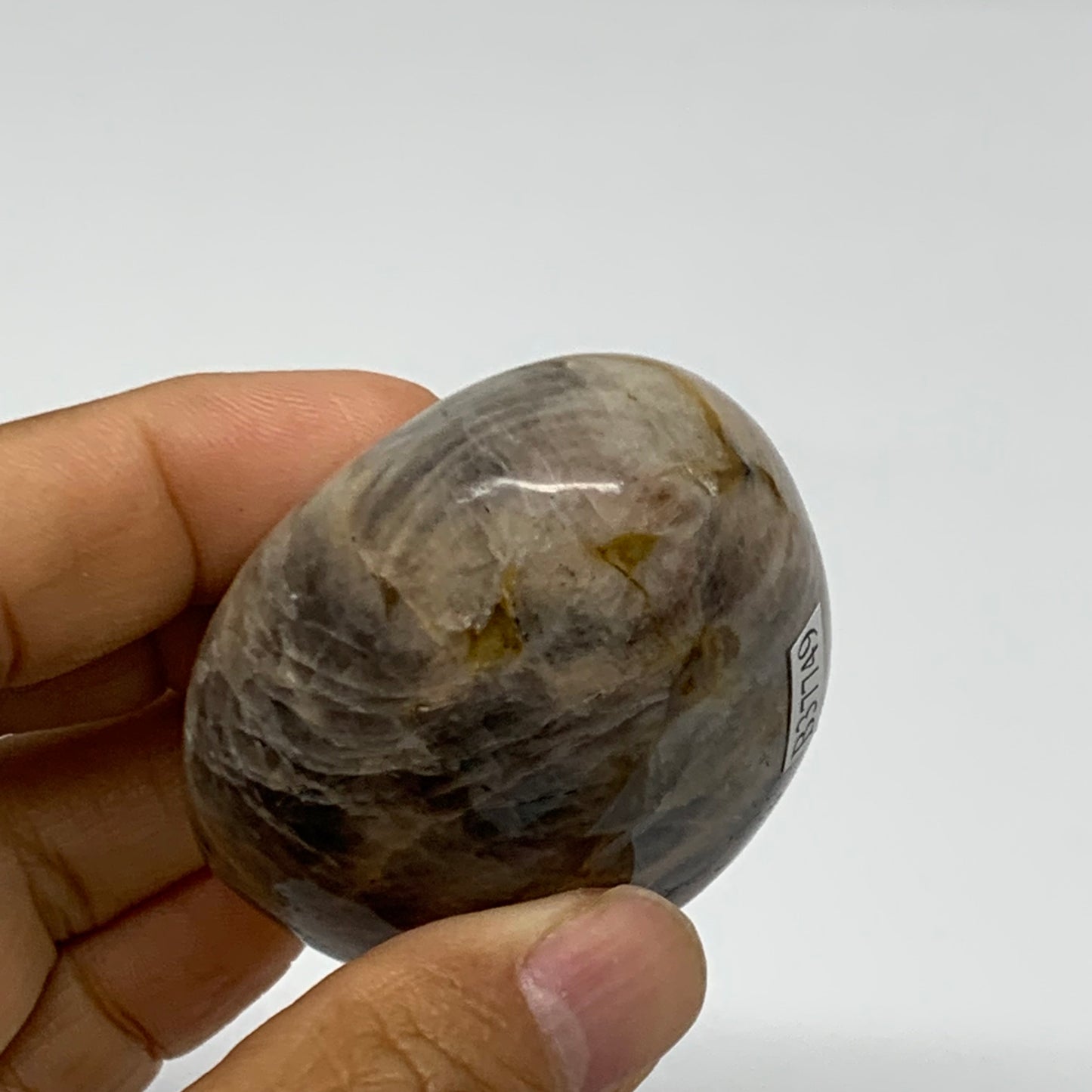 119.9g, 2.3"x1.9"x1.3",  Black Moonstone Crystal Palm-Stone Polished, B37749