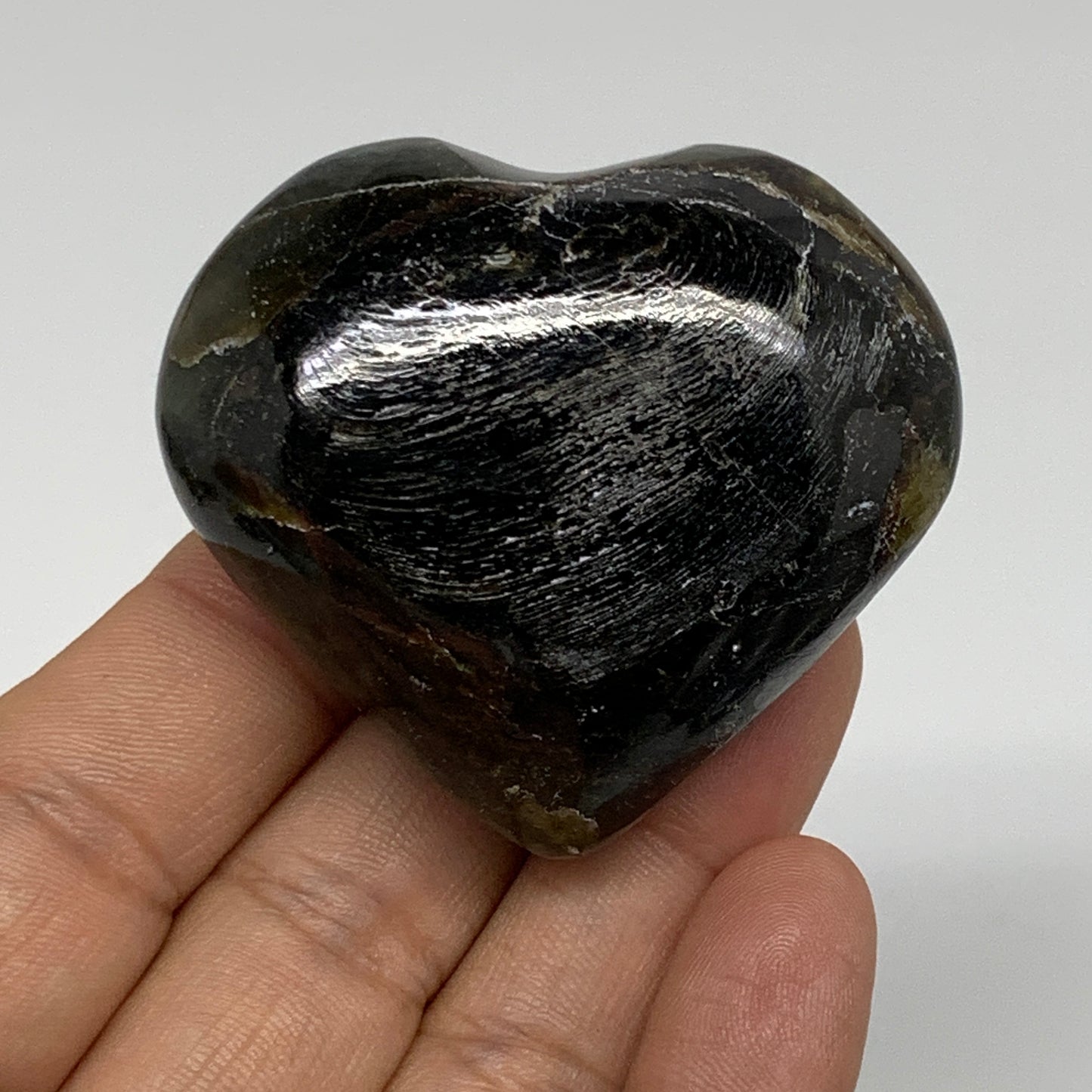 97.1g, 1.9"x2.1"x1", Natural Labradorite Heart Polished Crystal, B35483