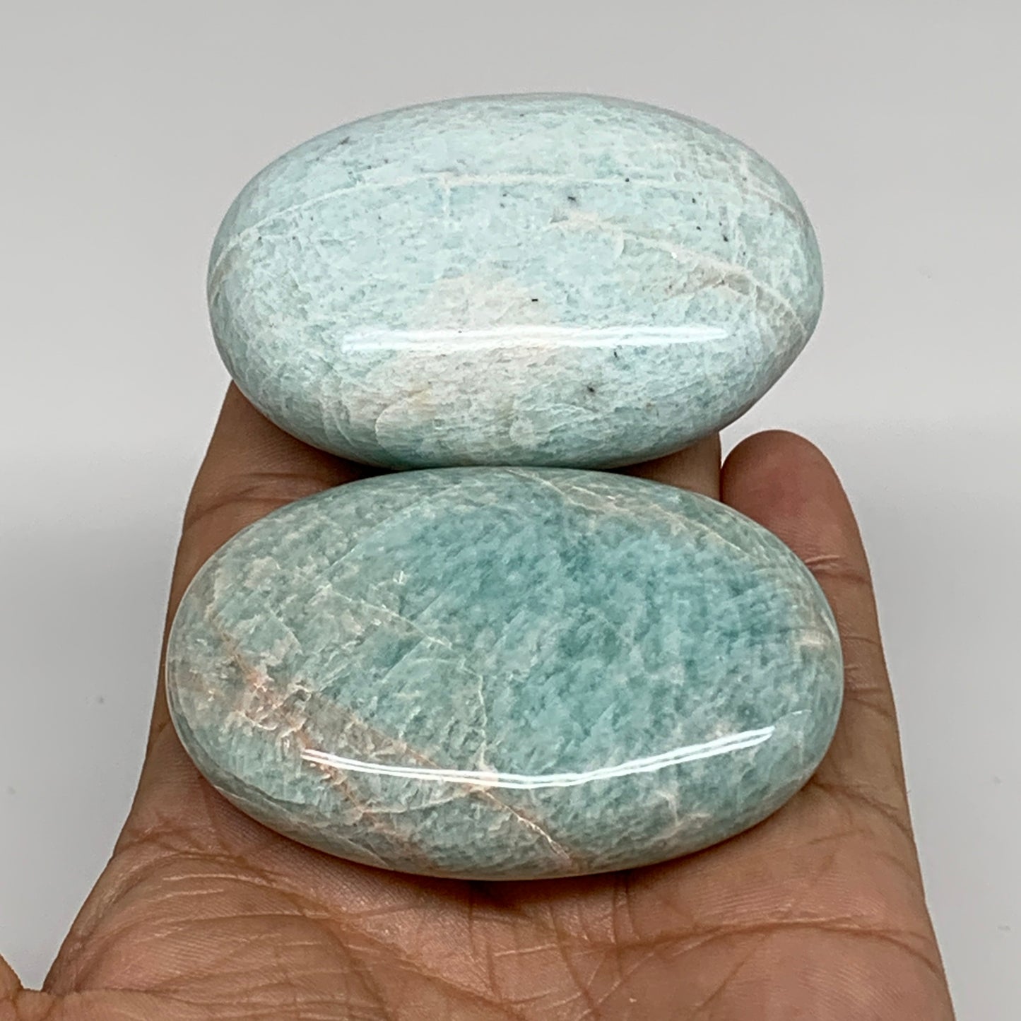 176.2g, 2.4"-2.5", 2pcs, Natural Amazonite Palm-Stone Tumbled Polished, B34713
