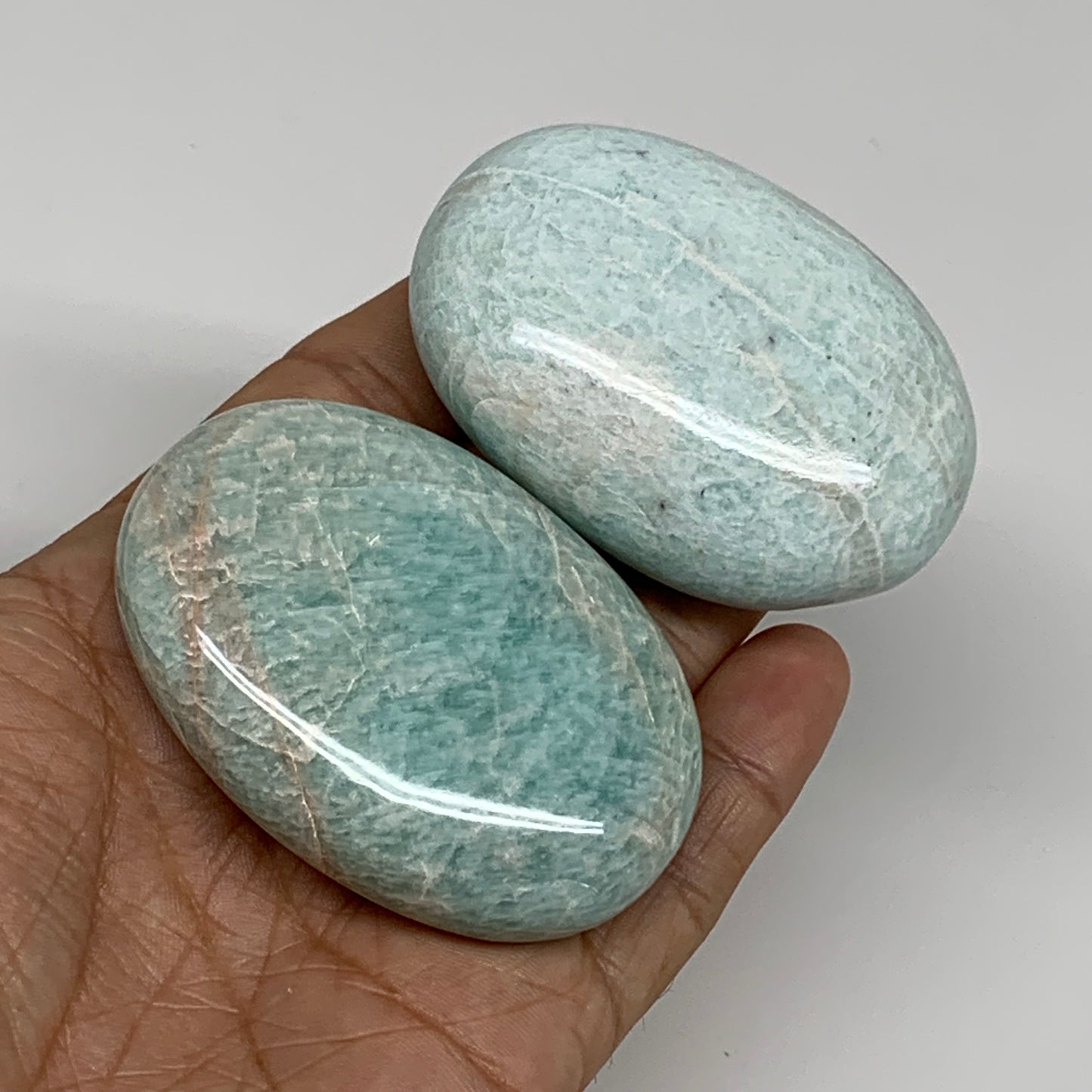 176.2g, 2.4"-2.5", 2pcs, Natural Amazonite Palm-Stone Tumbled Polished, B34713