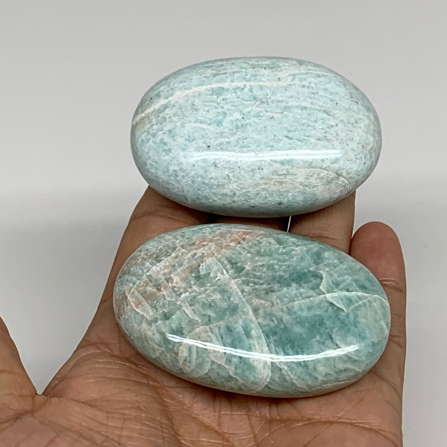 176.2g, 2.4"-2.5", 2pcs, Natural Amazonite Palm-Stone Tumbled Polished, B34713