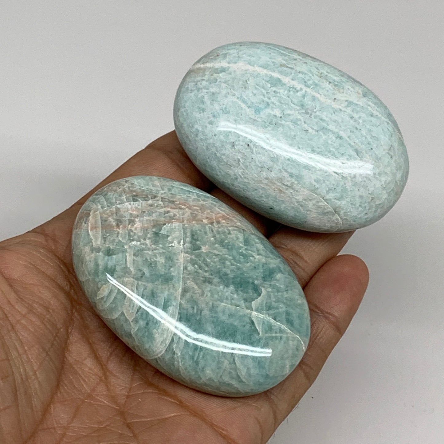 176.2g, 2.4"-2.5", 2pcs, Natural Amazonite Palm-Stone Tumbled Polished, B34713