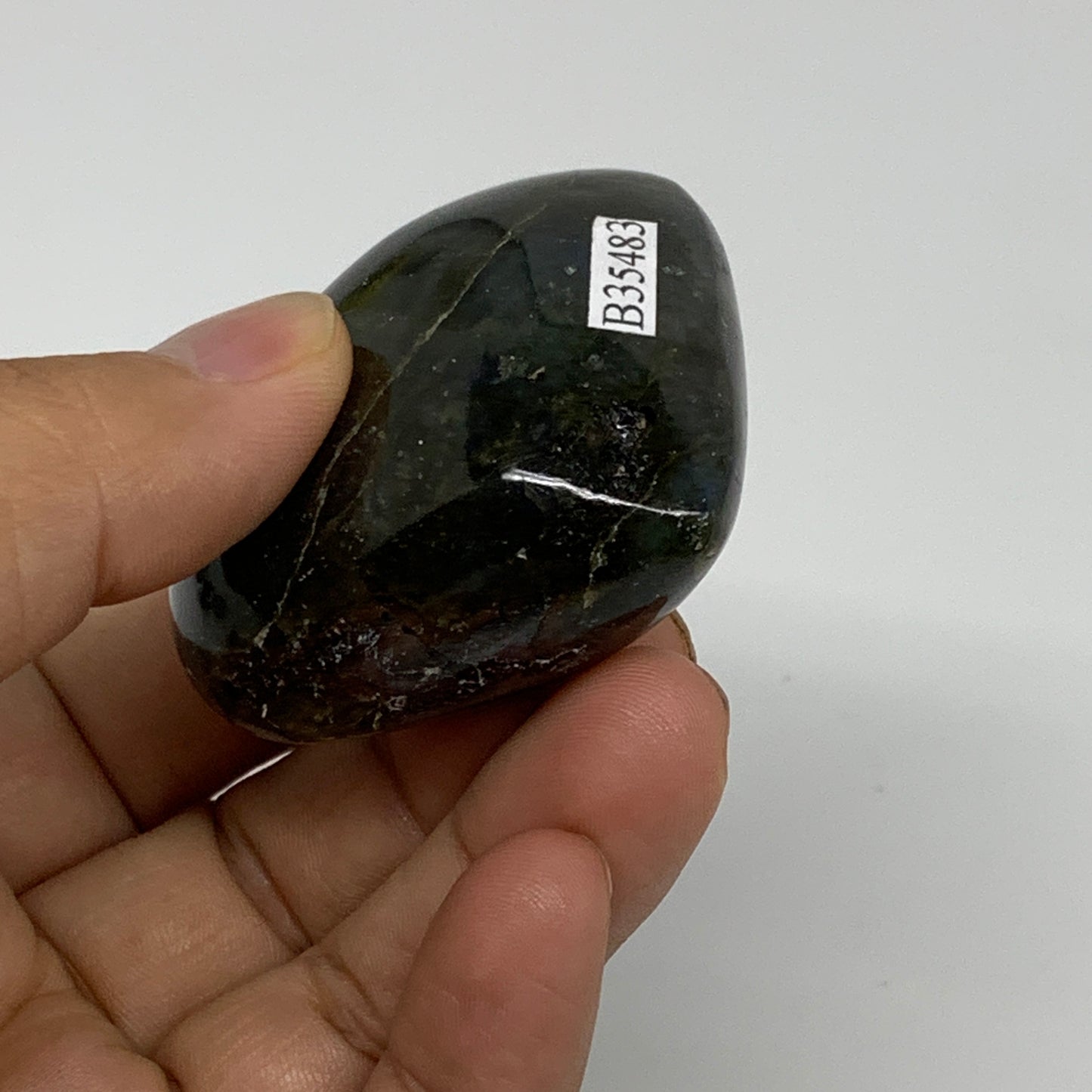 97.1g, 1.9"x2.1"x1", Natural Labradorite Heart Polished Crystal, B35483