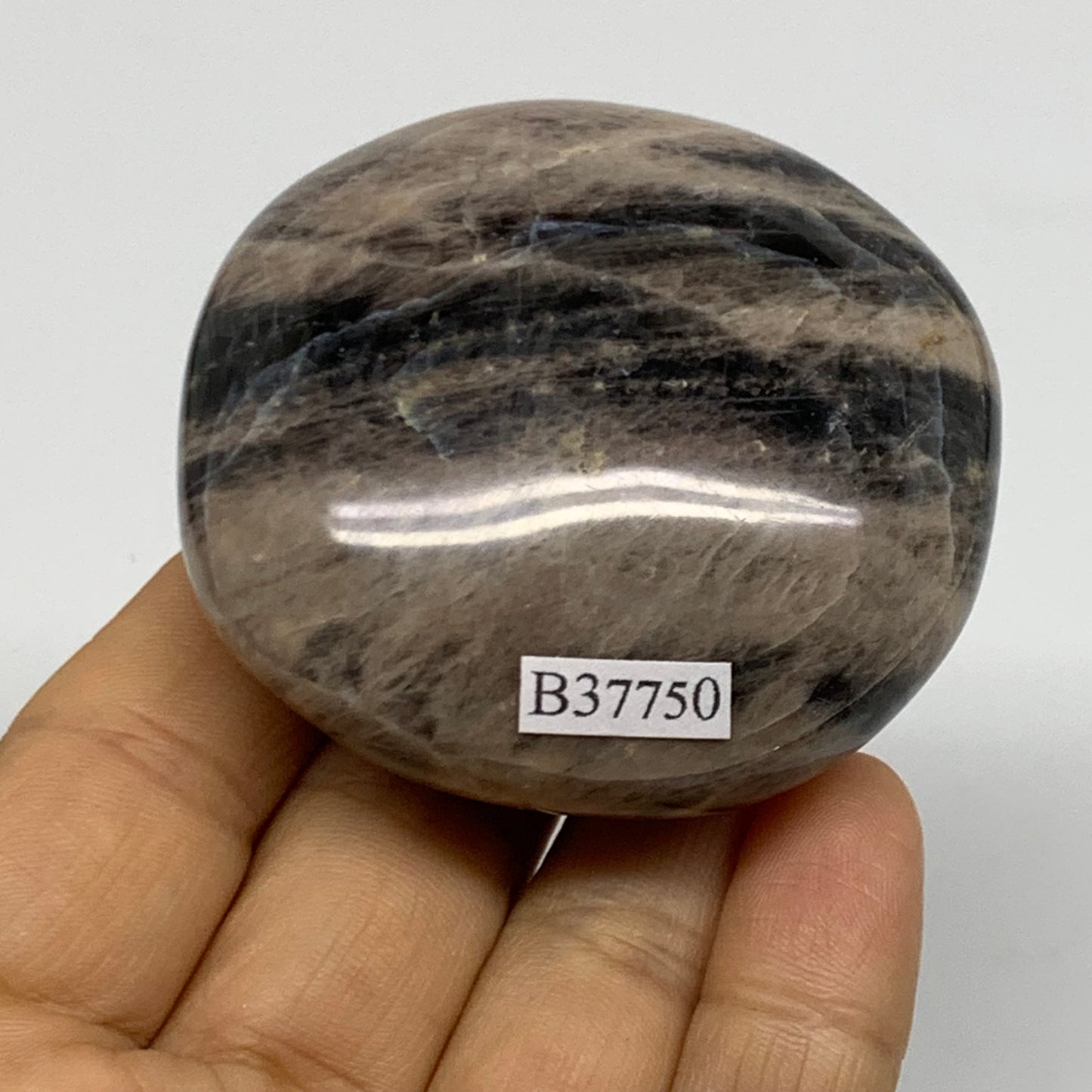 133.8g, 2.3"x2.2"x1.1",  Black Moonstone Crystal Palm-Stone Polished, B37750