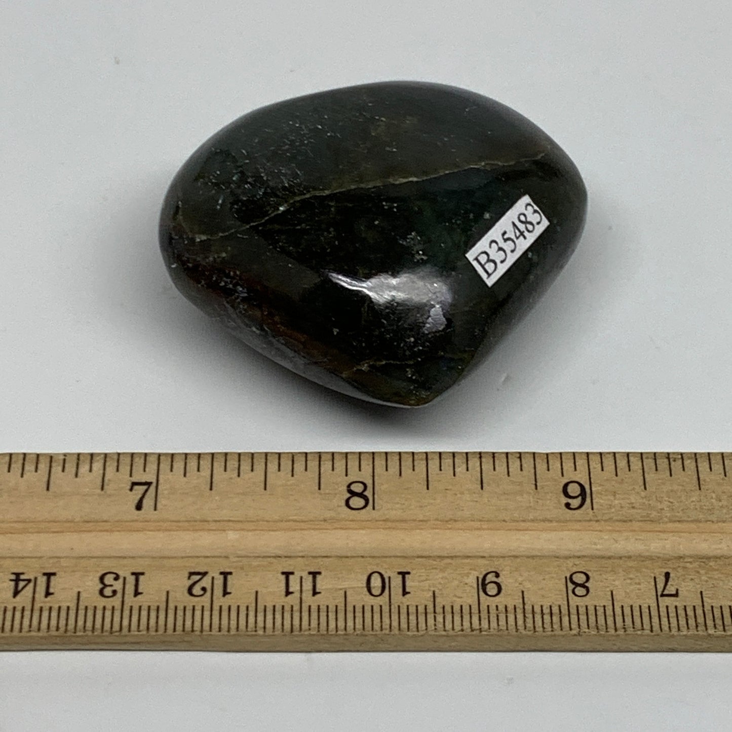 97.1g, 1.9"x2.1"x1", Natural Labradorite Heart Polished Crystal, B35483