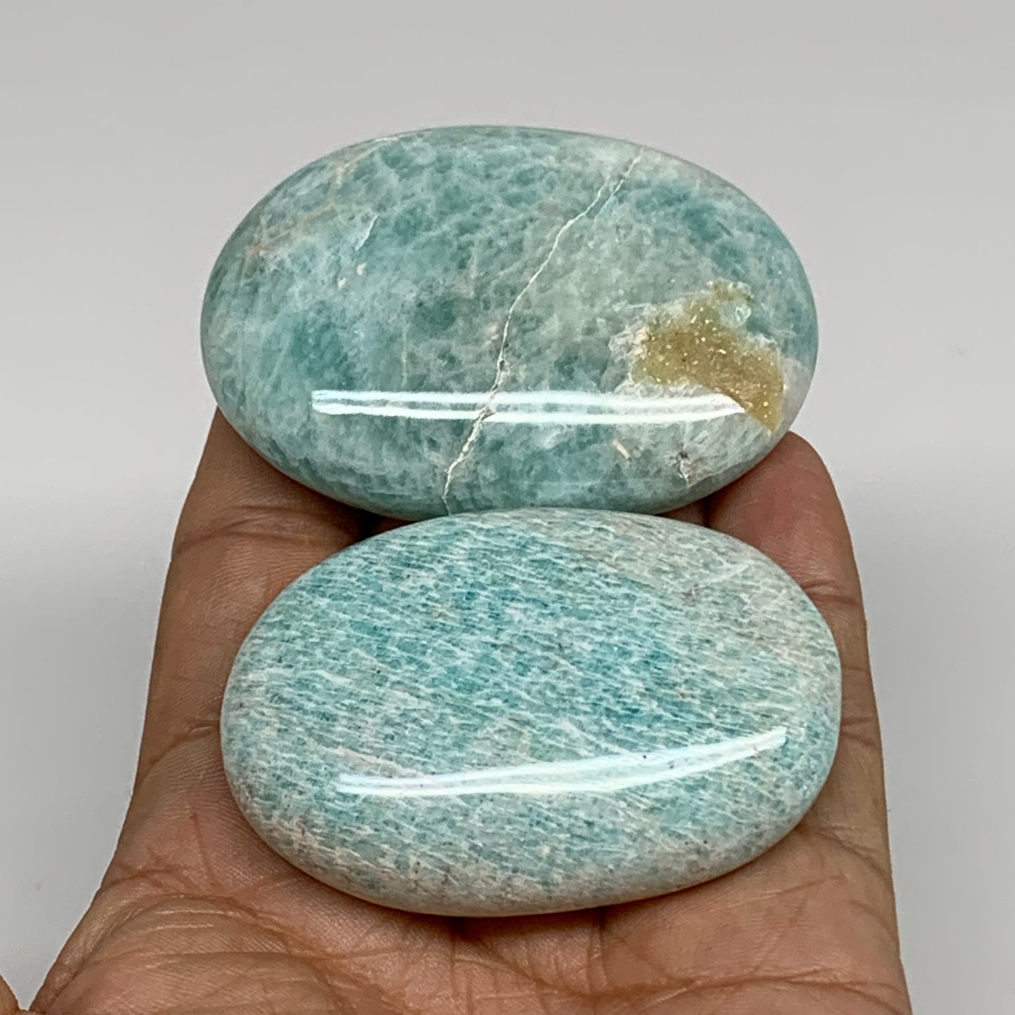 145g, 2.3"-2.5", 2pcs, Natural Amazonite Palm-Stone Tumbled Polished, B34714