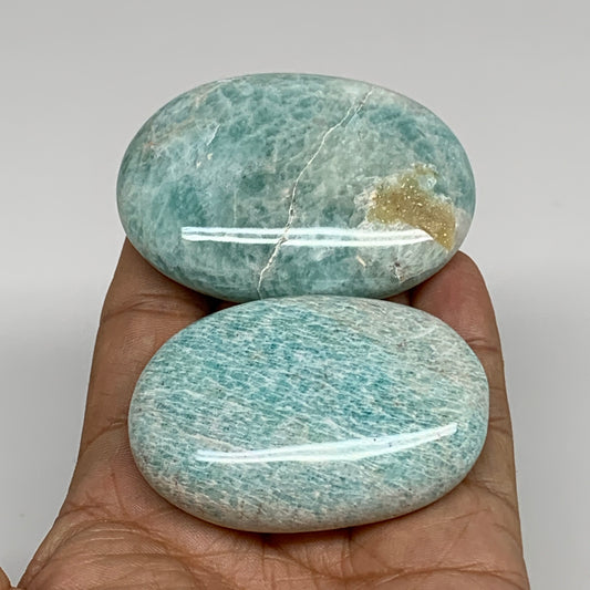 145g, 2.3"-2.5", 2pcs, Natural Amazonite Palm-Stone Tumbled Polished, B34714