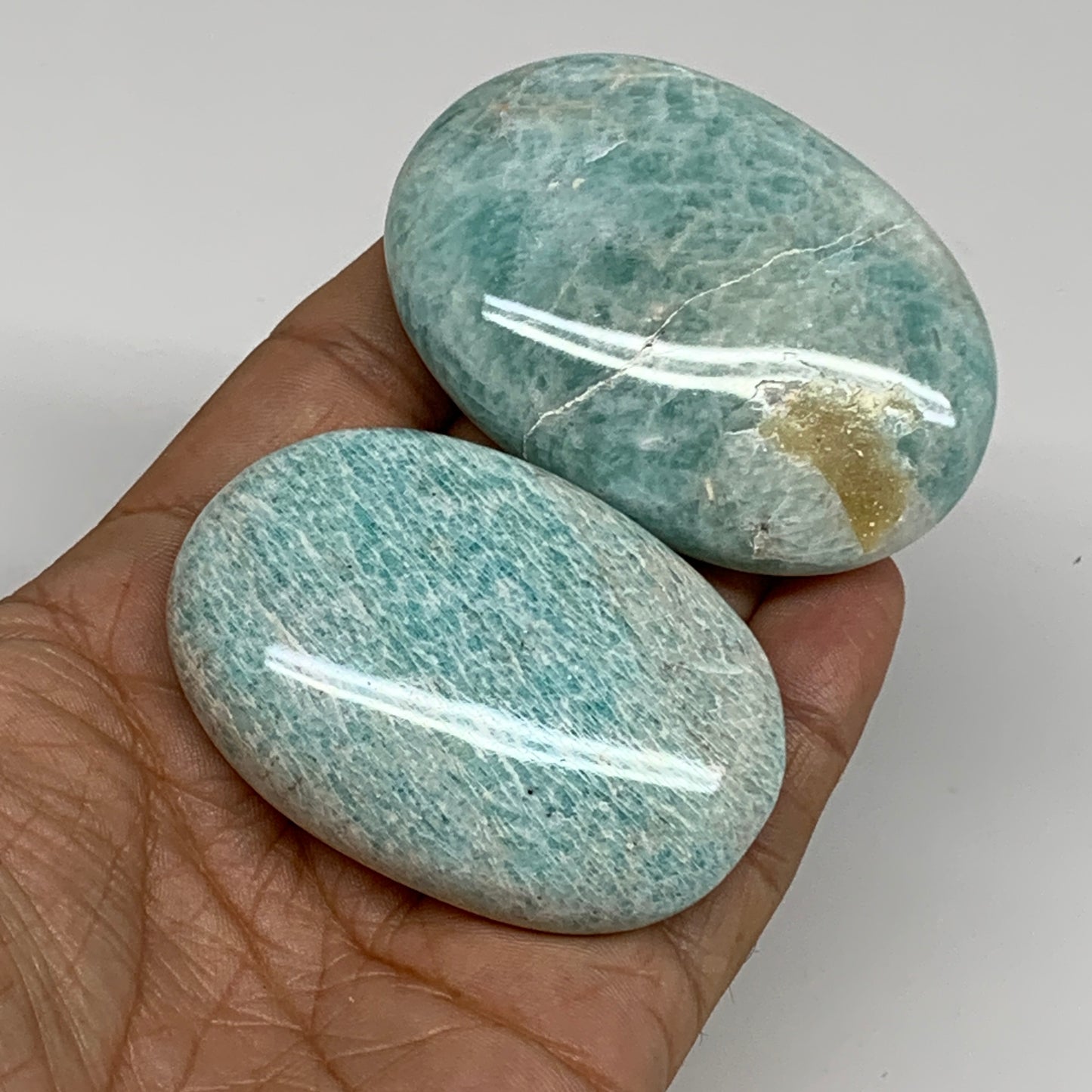 145g, 2.3"-2.5", 2pcs, Natural Amazonite Palm-Stone Tumbled Polished, B34714