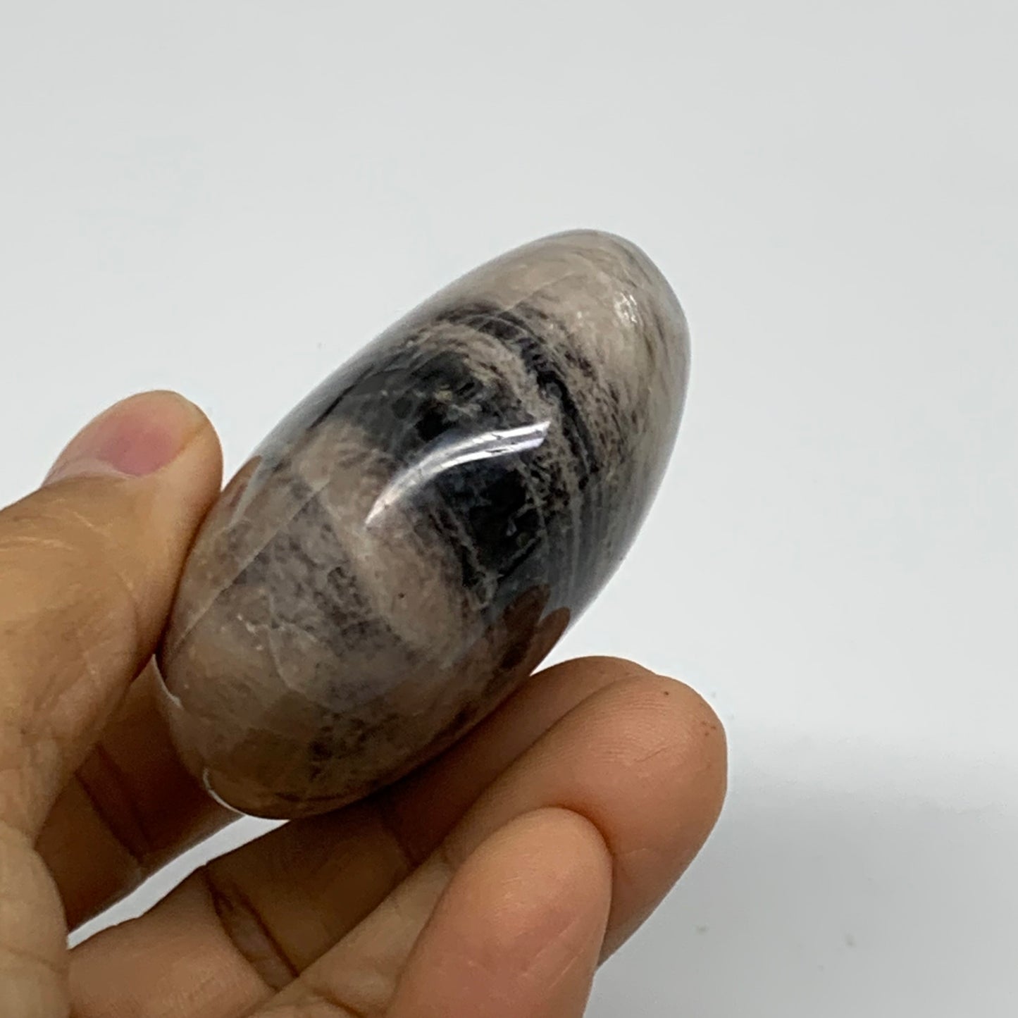 133.8g, 2.3"x2.2"x1.1",  Black Moonstone Crystal Palm-Stone Polished, B37750