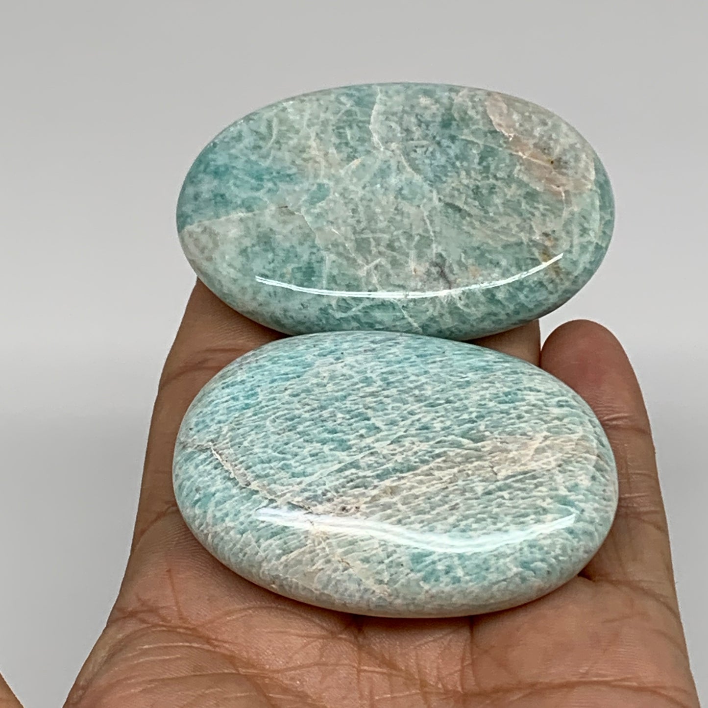 145g, 2.3"-2.5", 2pcs, Natural Amazonite Palm-Stone Tumbled Polished, B34714
