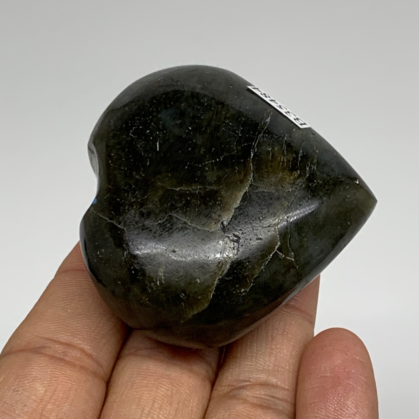 112.3g, 2.1"x2.3"x1.1", Natural Labradorite Heart Polished Crystal, B35484