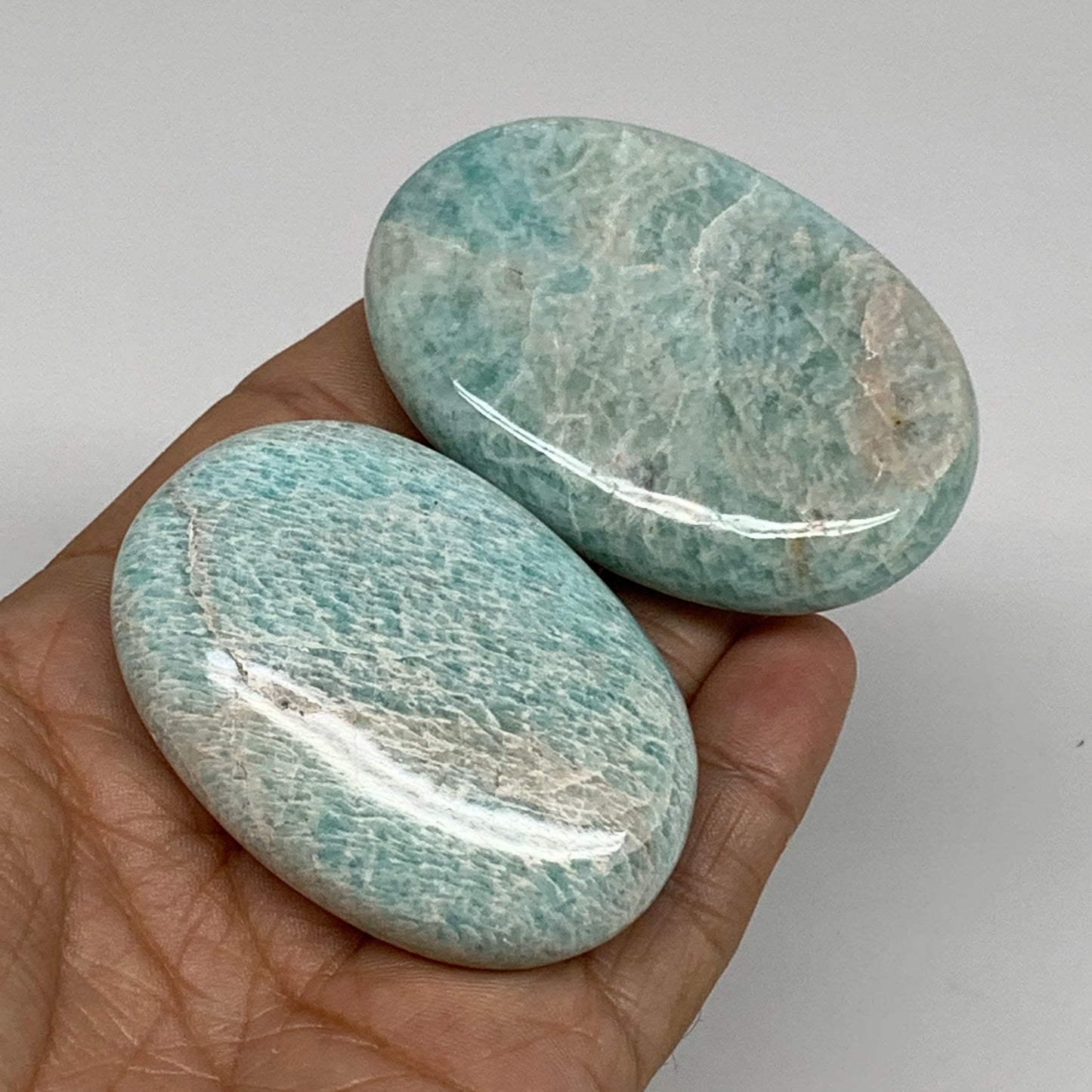 145g, 2.3"-2.5", 2pcs, Natural Amazonite Palm-Stone Tumbled Polished, B34714