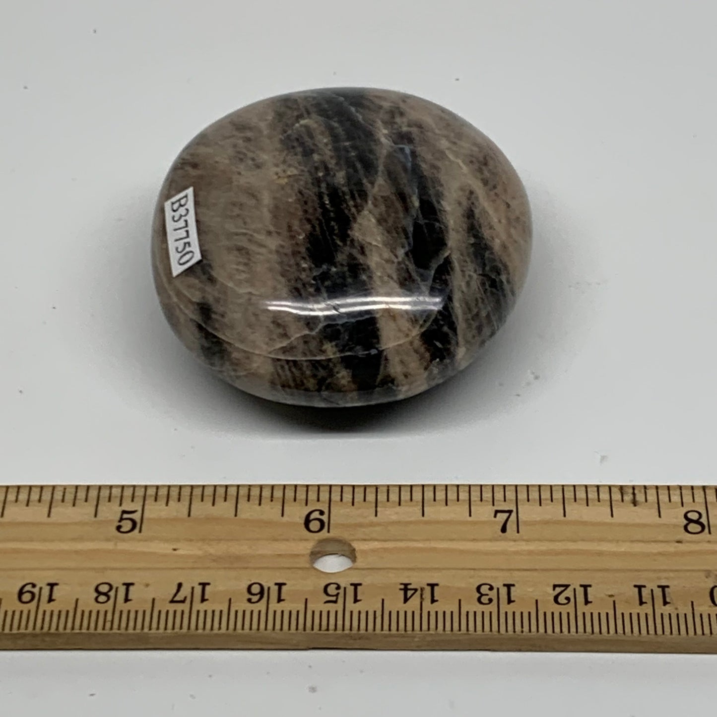 133.8g, 2.3"x2.2"x1.1",  Black Moonstone Crystal Palm-Stone Polished, B37750
