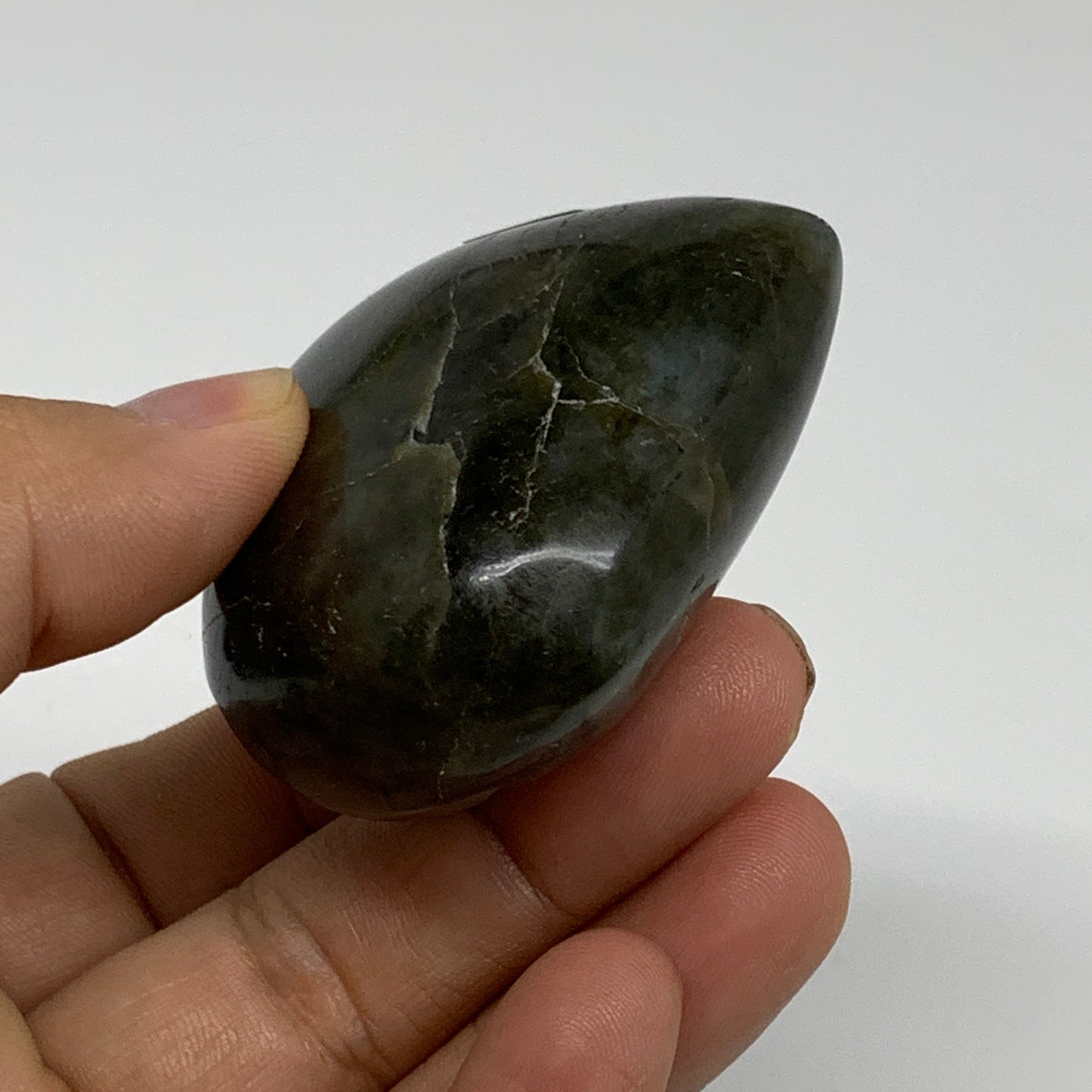 112.3g, 2.1"x2.3"x1.1", Natural Labradorite Heart Polished Crystal, B35484