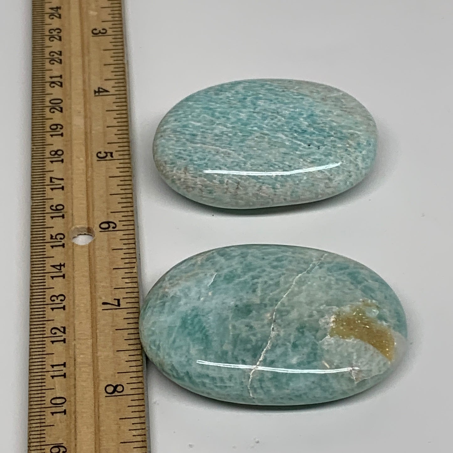 145g, 2.3"-2.5", 2pcs, Natural Amazonite Palm-Stone Tumbled Polished, B34714