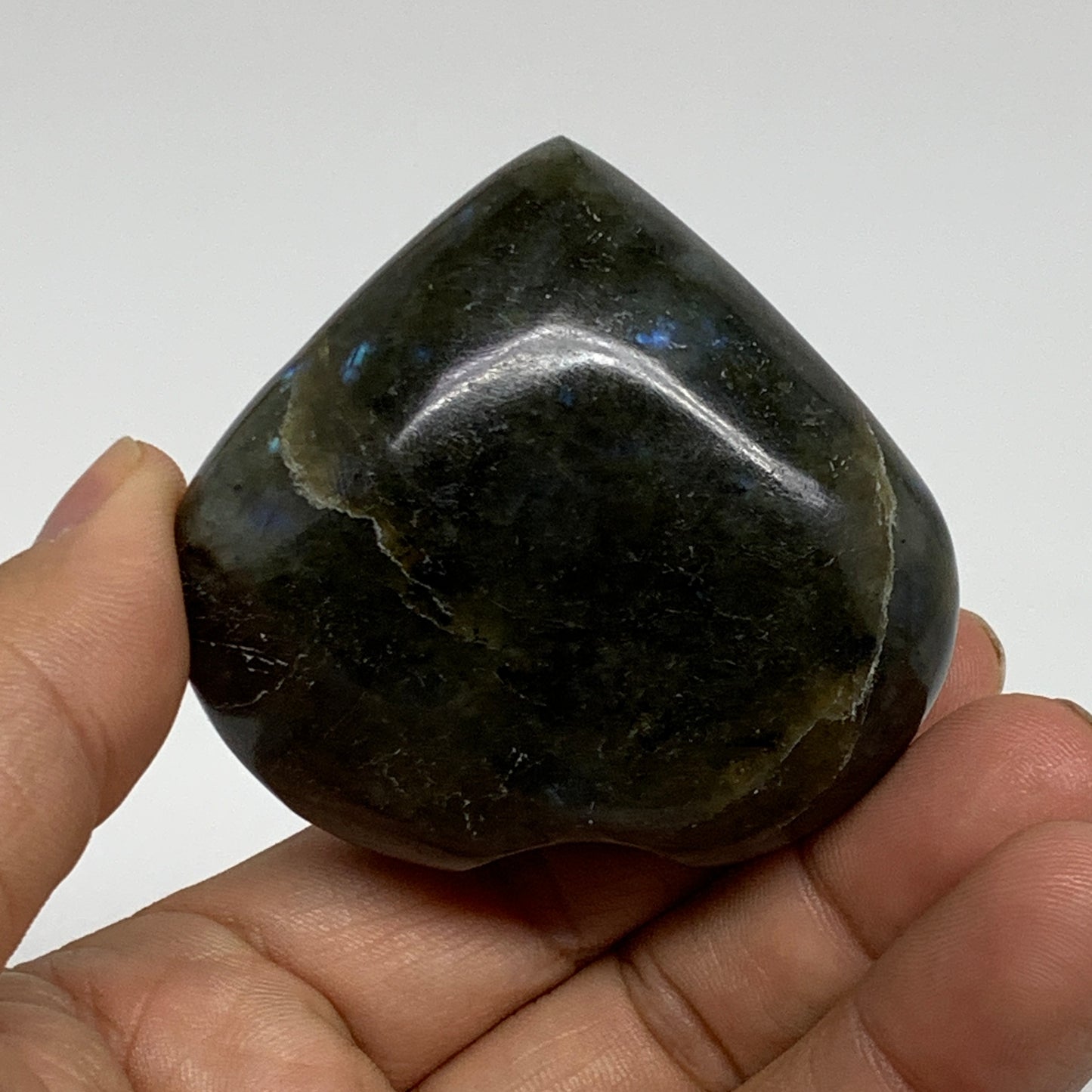 112.3g, 2.1"x2.3"x1.1", Natural Labradorite Heart Polished Crystal, B35484