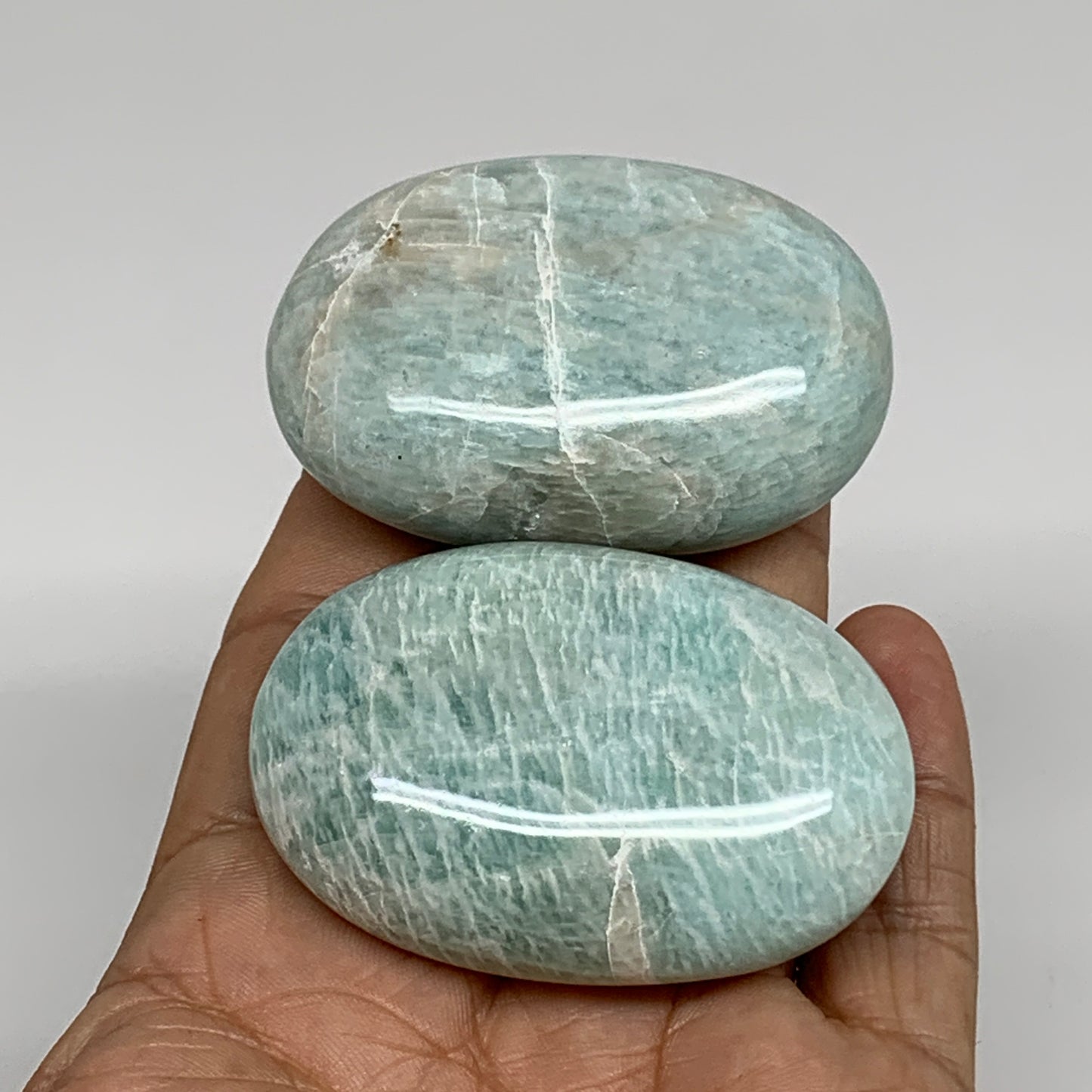 150g, 2.3"-2.3", 2pcs, Natural Amazonite Palm-Stone Tumbled Polished, B34715