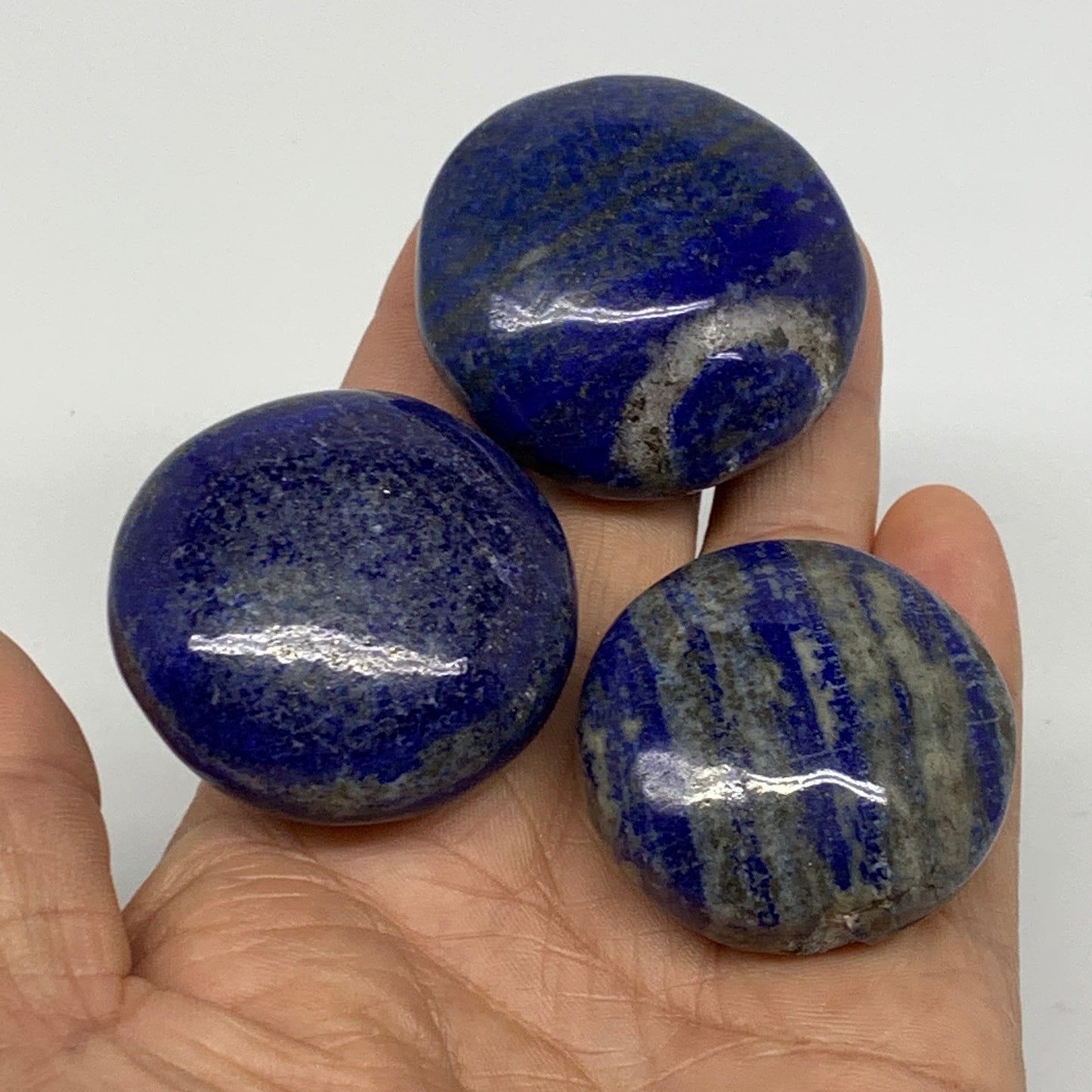 169.9g, 1.6"-1.7", 3pcs, Natural Lapis Lazuli Palm Stone @Afghanistan, B36919