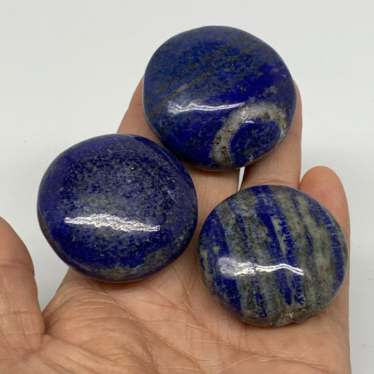 169.9g, 1.6"-1.7", 3pcs, Natural Lapis Lazuli Palm Stone @Afghanistan, B36919