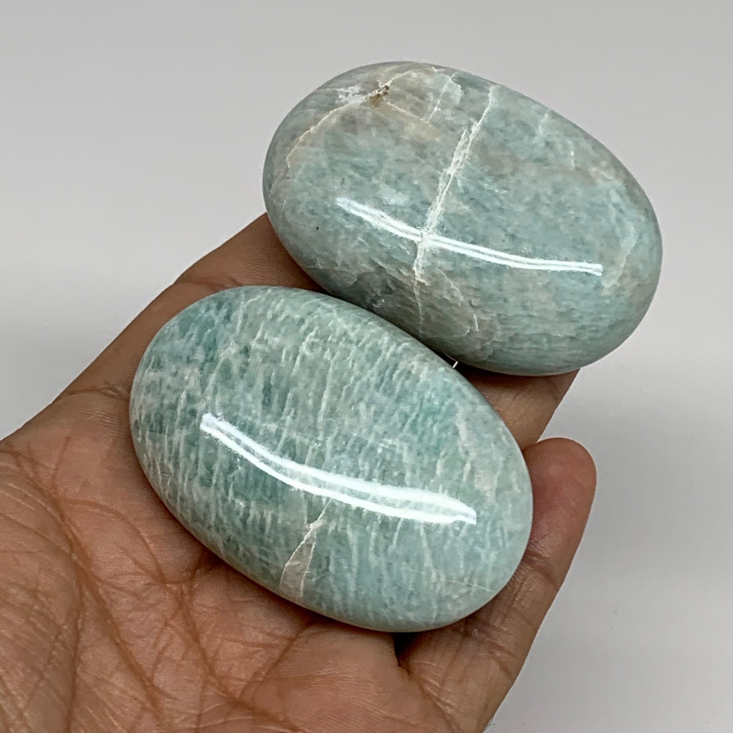 150g, 2.3"-2.3", 2pcs, Natural Amazonite Palm-Stone Tumbled Polished, B34715