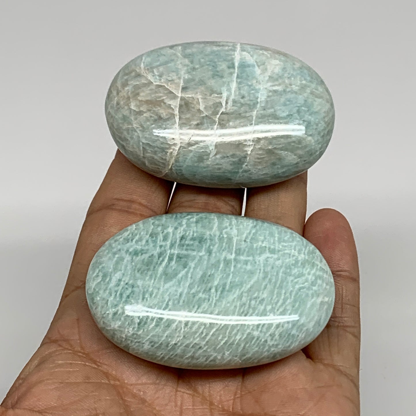 150g, 2.3"-2.3", 2pcs, Natural Amazonite Palm-Stone Tumbled Polished, B34715