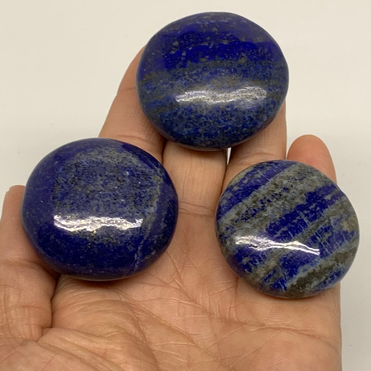169.9g, 1.6"-1.7", 3pcs, Natural Lapis Lazuli Palm Stone @Afghanistan, B36919