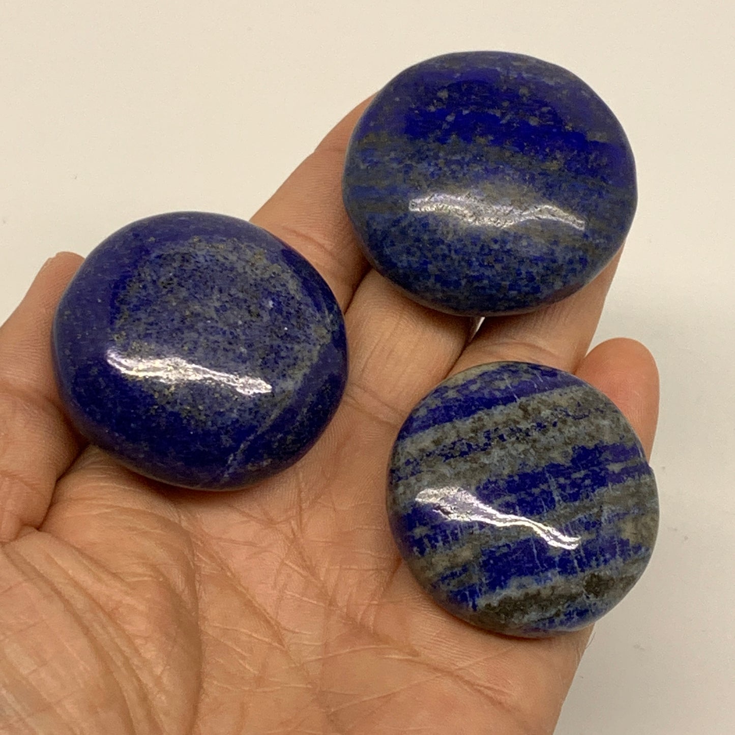169.9g, 1.6"-1.7", 3pcs, Natural Lapis Lazuli Palm Stone @Afghanistan, B36919