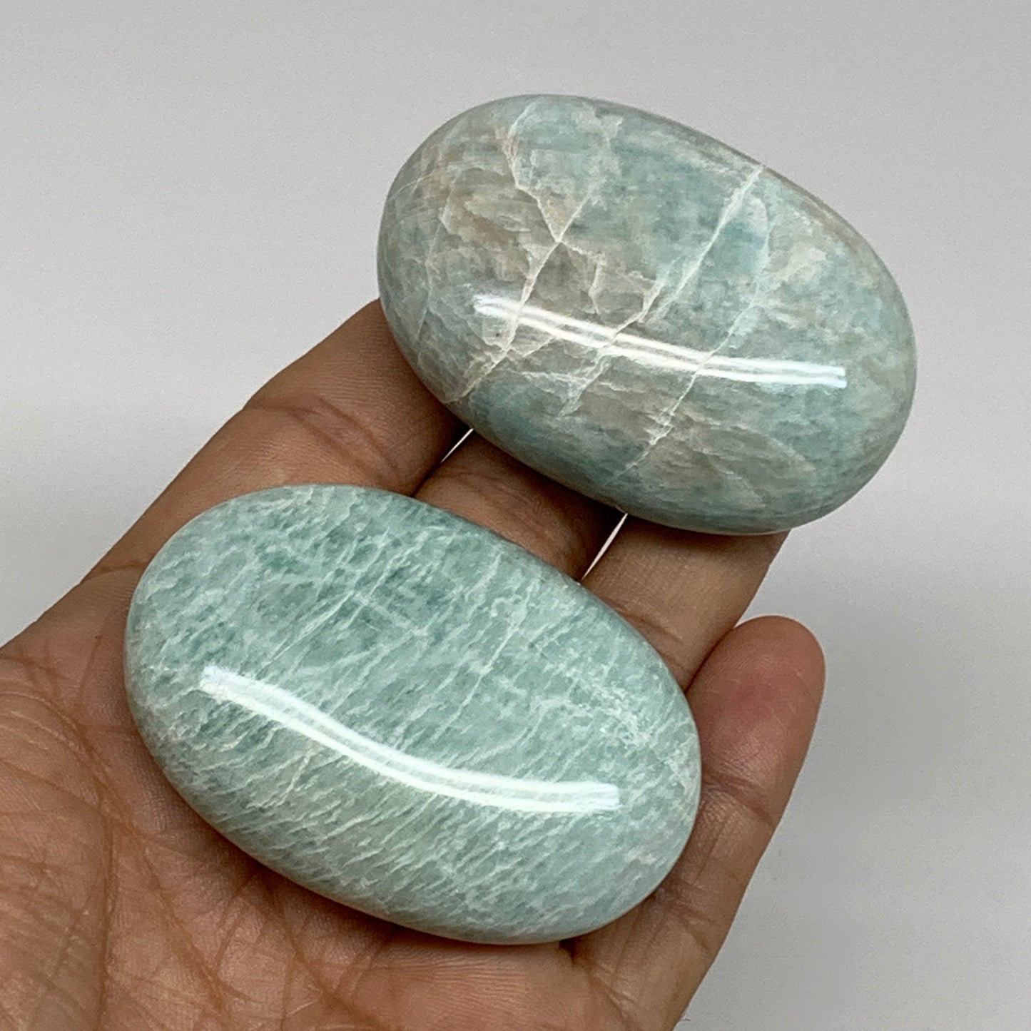 150g, 2.3"-2.3", 2pcs, Natural Amazonite Palm-Stone Tumbled Polished, B34715