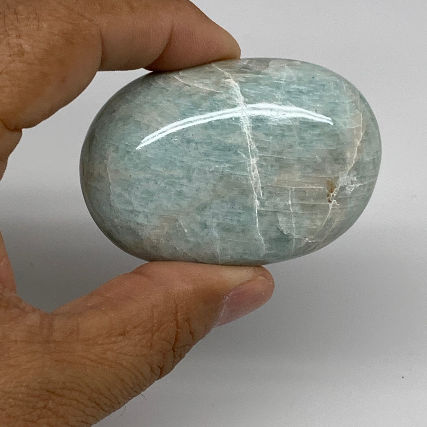 150g, 2.3"-2.3", 2pcs, Natural Amazonite Palm-Stone Tumbled Polished, B34715
