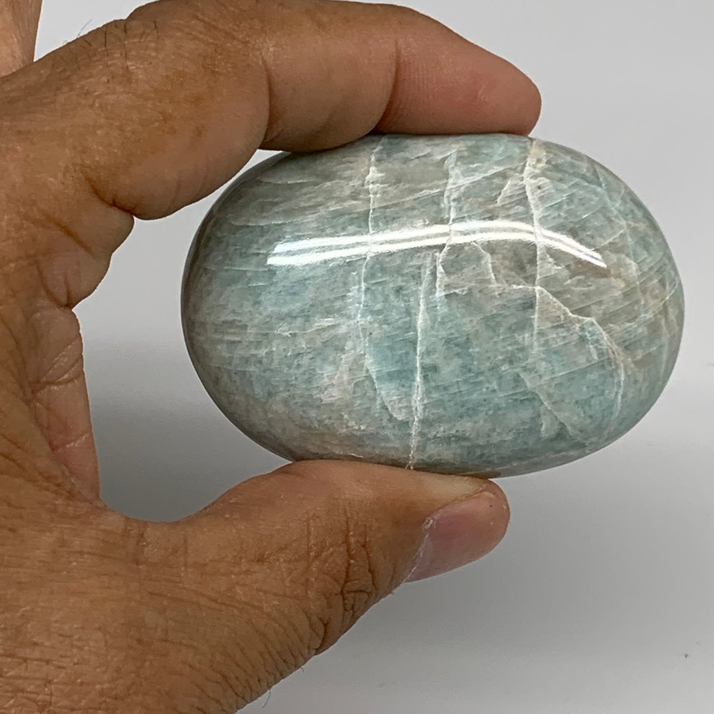 150g, 2.3"-2.3", 2pcs, Natural Amazonite Palm-Stone Tumbled Polished, B34715