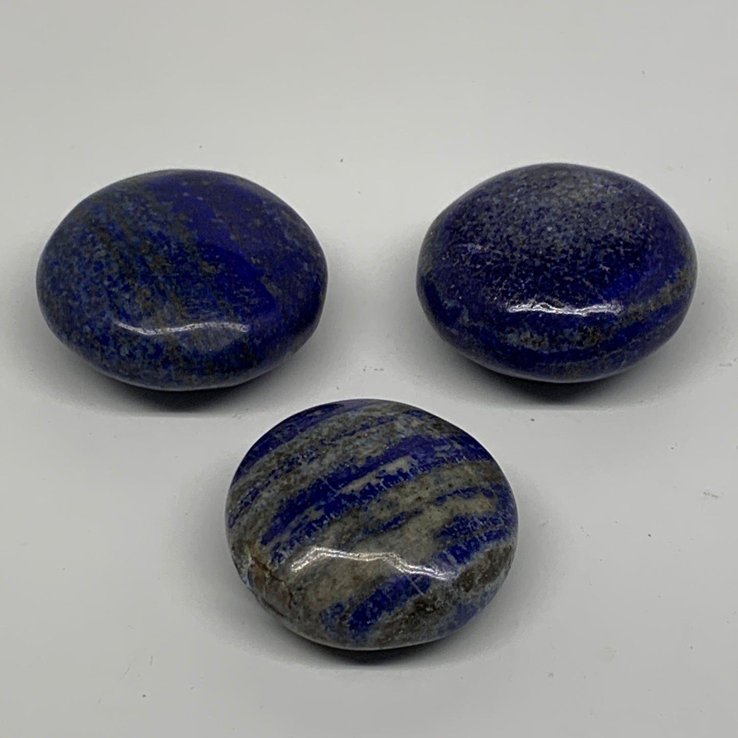 169.9g, 1.6"-1.7", 3pcs, Natural Lapis Lazuli Palm Stone @Afghanistan, B36919