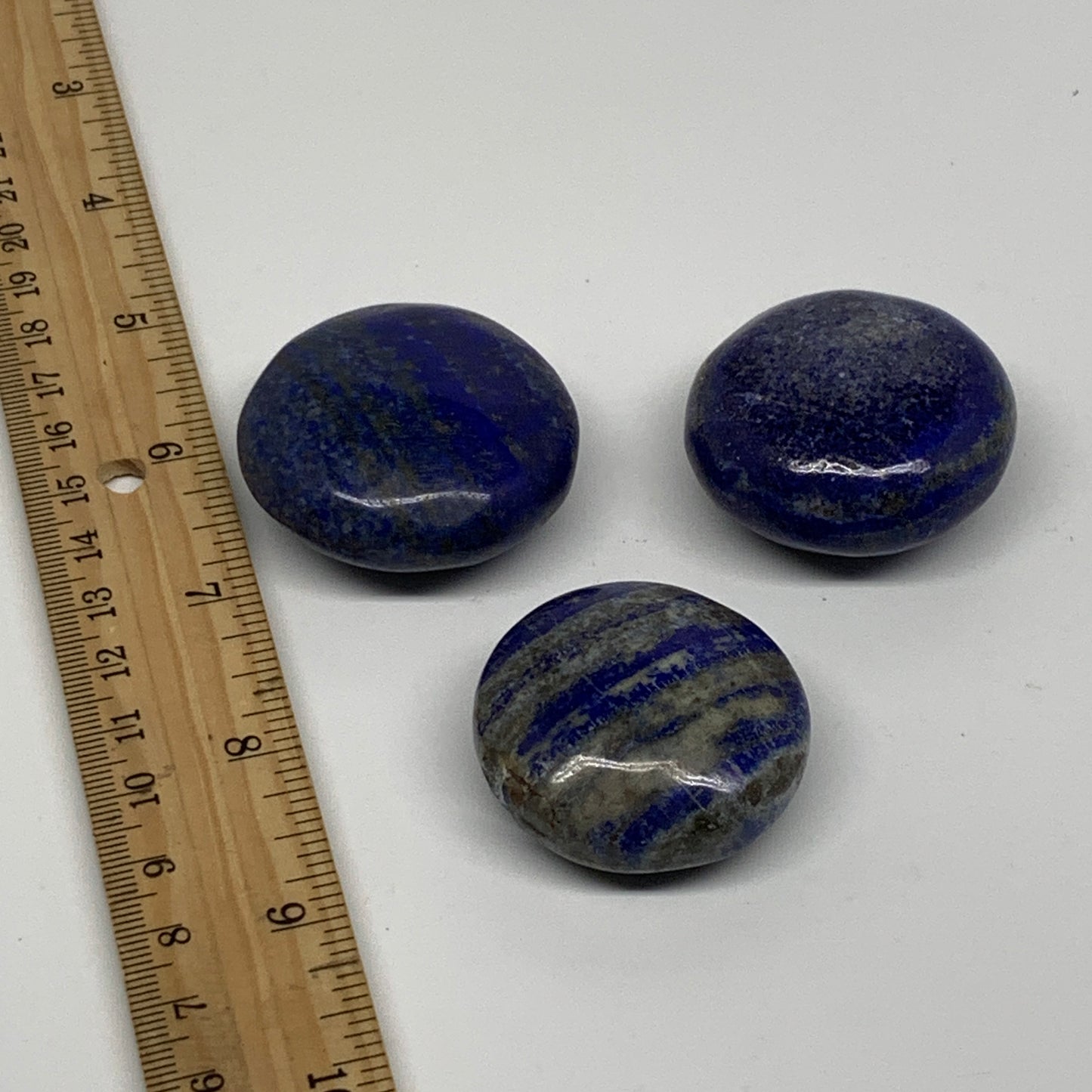 169.9g, 1.6"-1.7", 3pcs, Natural Lapis Lazuli Palm Stone @Afghanistan, B36919