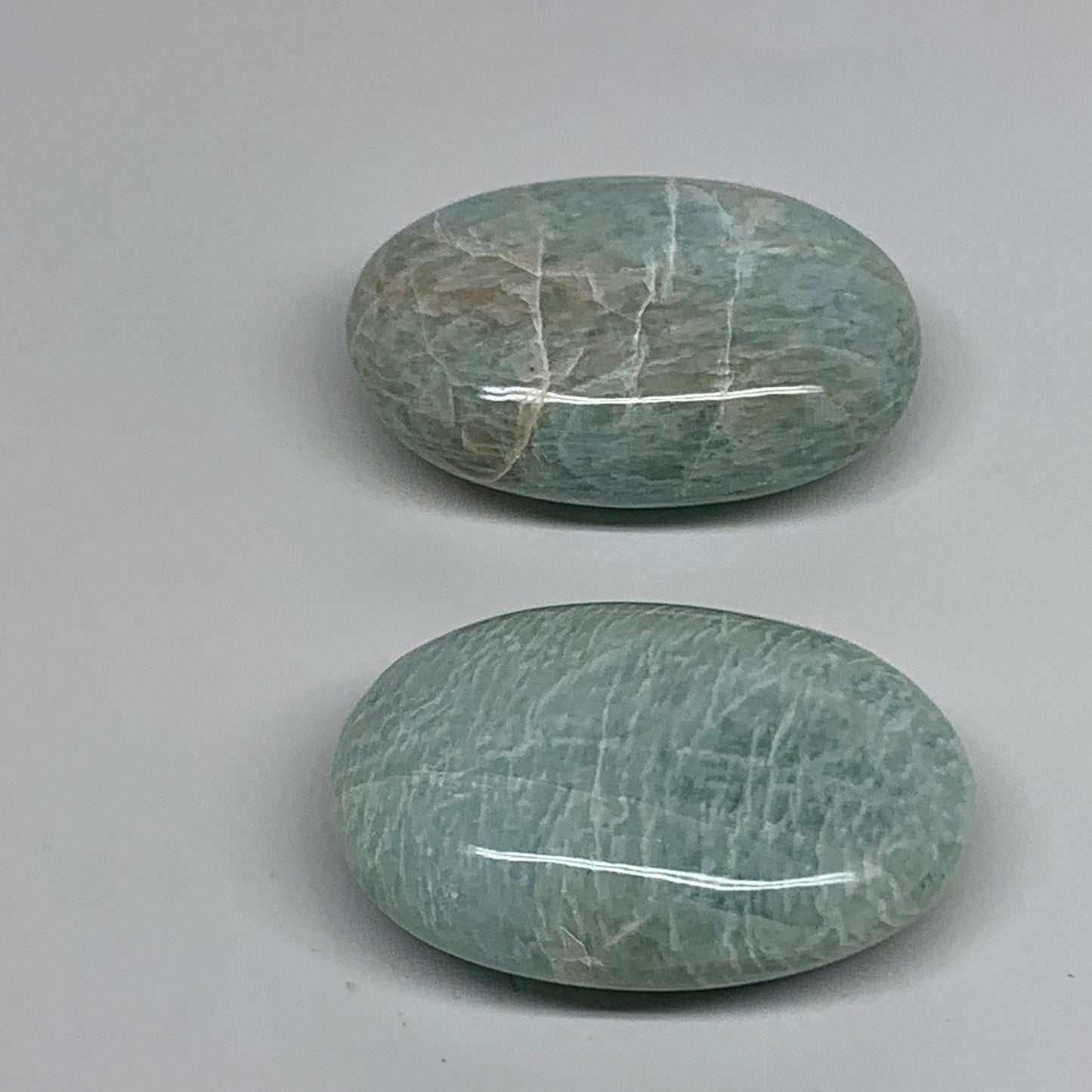 150g, 2.3"-2.3", 2pcs, Natural Amazonite Palm-Stone Tumbled Polished, B34715