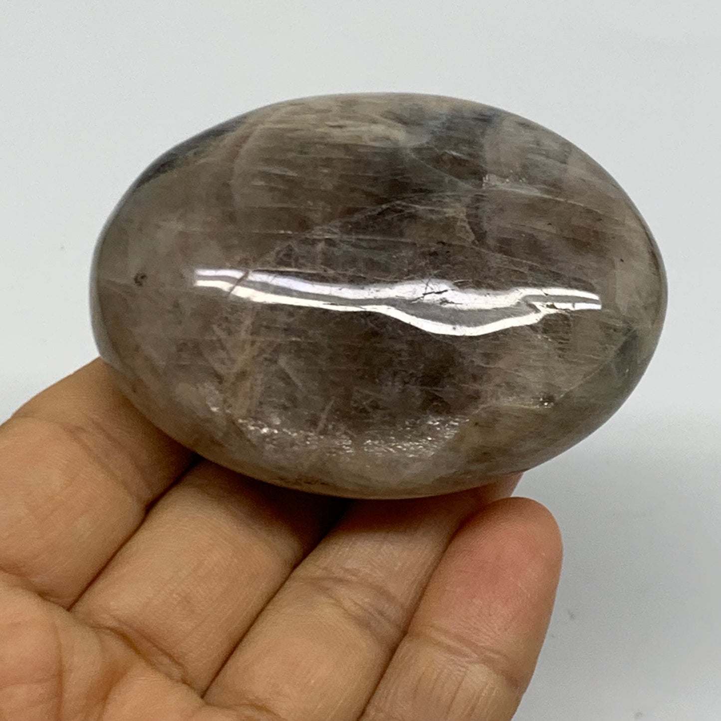 133g, 2.6"x1.9"x1.2",  Black Moonstone Crystal Palm-Stone Polished, B37752