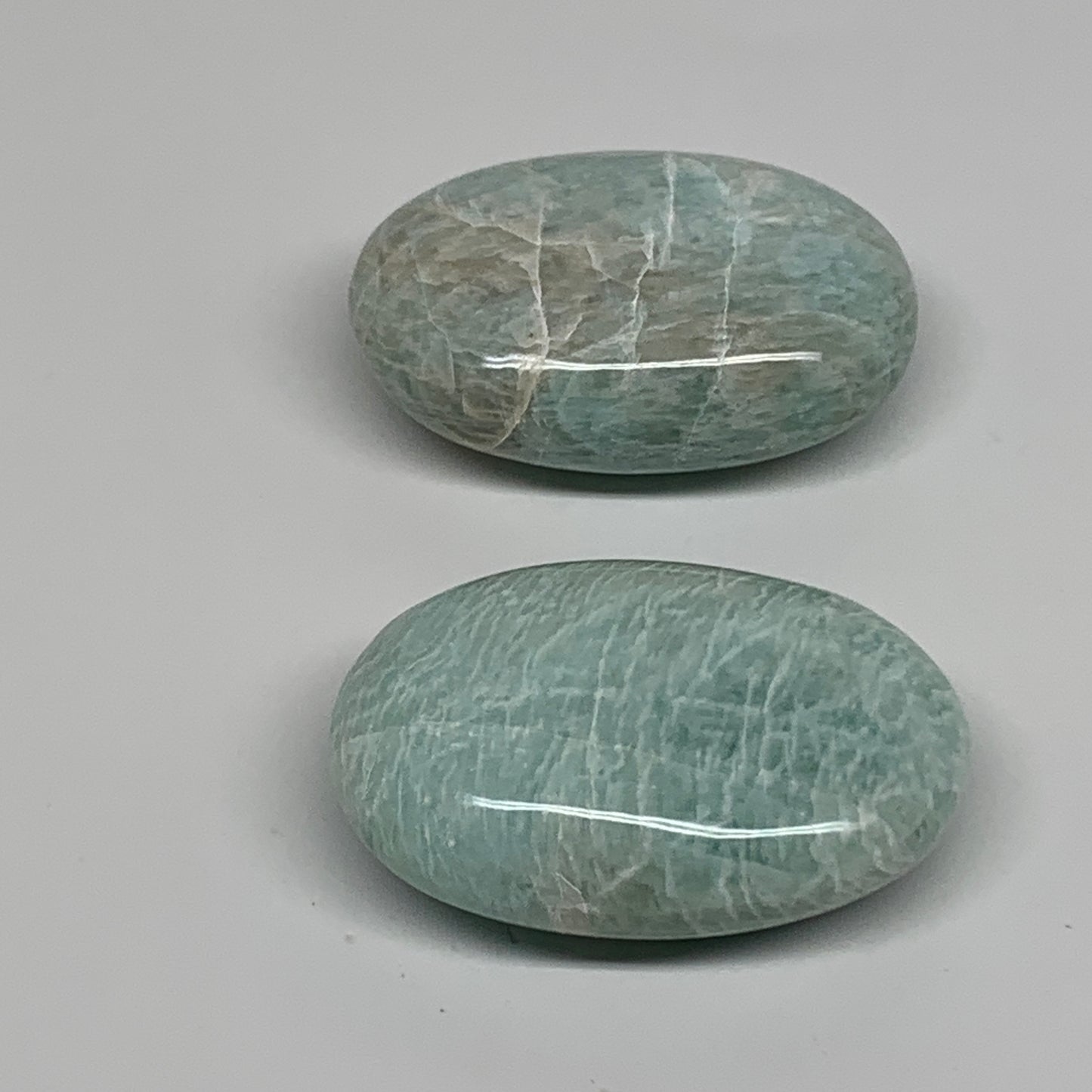 150g, 2.3"-2.3", 2pcs, Natural Amazonite Palm-Stone Tumbled Polished, B34715