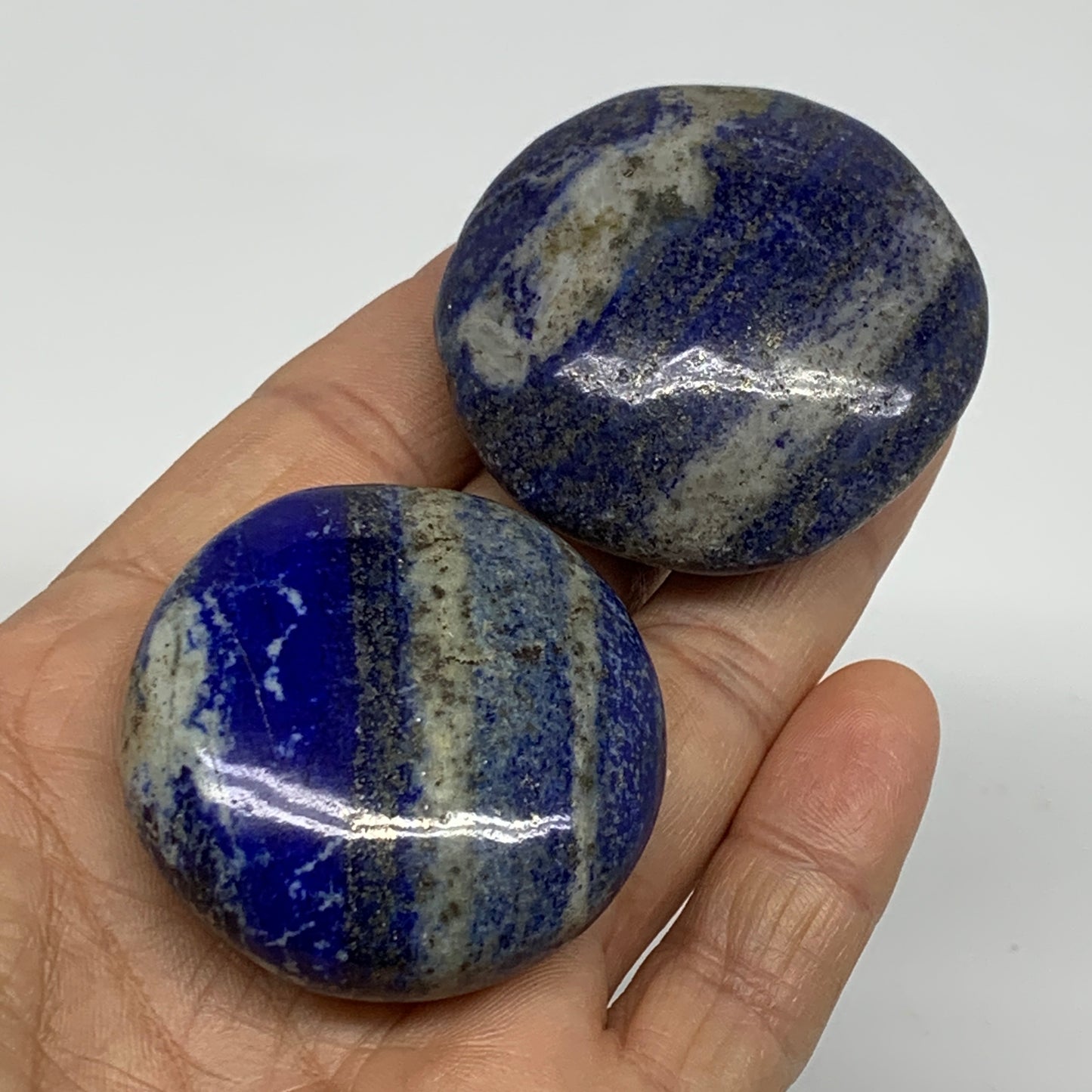 125.8g, 1.7"-1.8", 2pcs, Natural Lapis Lazuli Palm Stone @Afghanistan, B36920