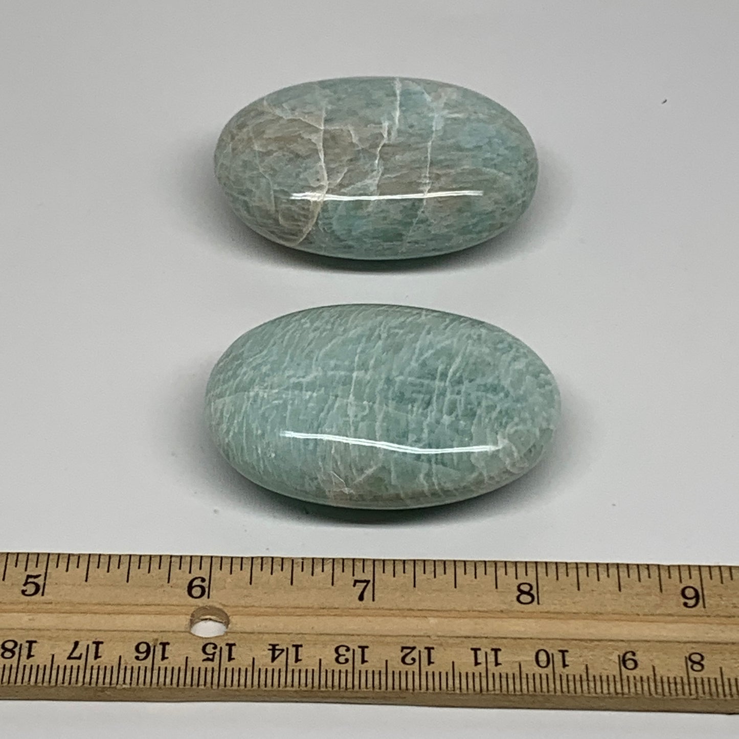 150g, 2.3"-2.3", 2pcs, Natural Amazonite Palm-Stone Tumbled Polished, B34715
