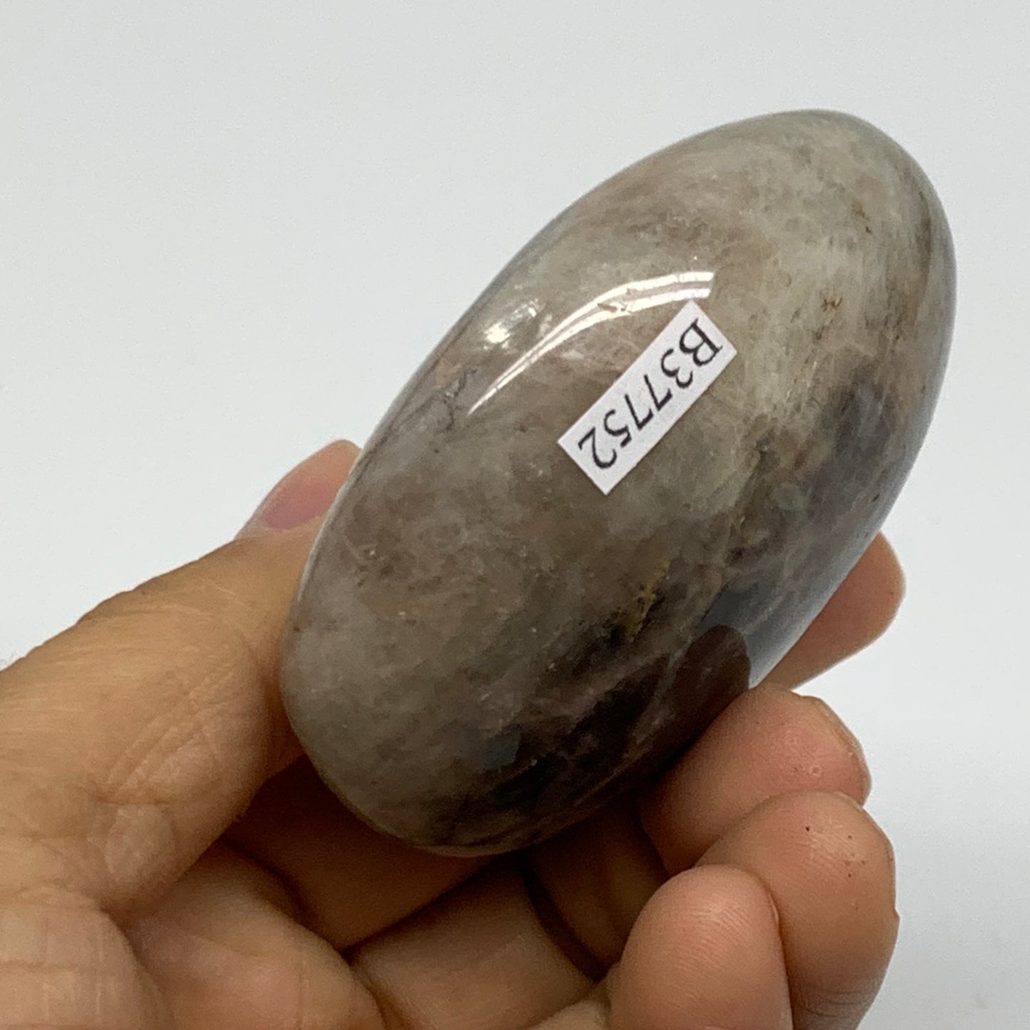 133g, 2.6"x1.9"x1.2",  Black Moonstone Crystal Palm-Stone Polished, B37752