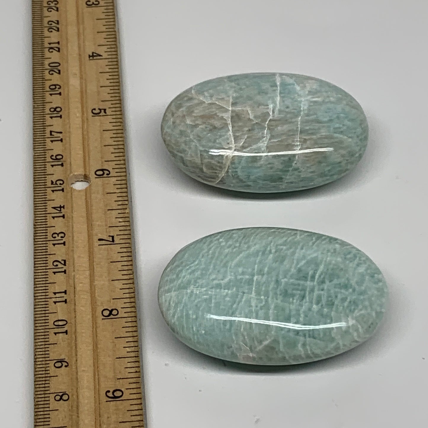 150g, 2.3"-2.3", 2pcs, Natural Amazonite Palm-Stone Tumbled Polished, B34715